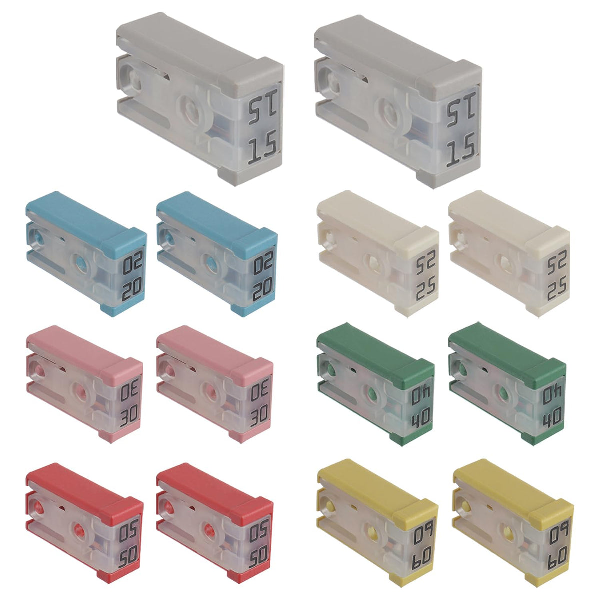 Eplzon 15A 20A 25A 30A 40A 50A 60A 32V Mini Slotted Automotive Mcase Shaped Cartridge Fuse Kit(Pack Of 14Pcs)