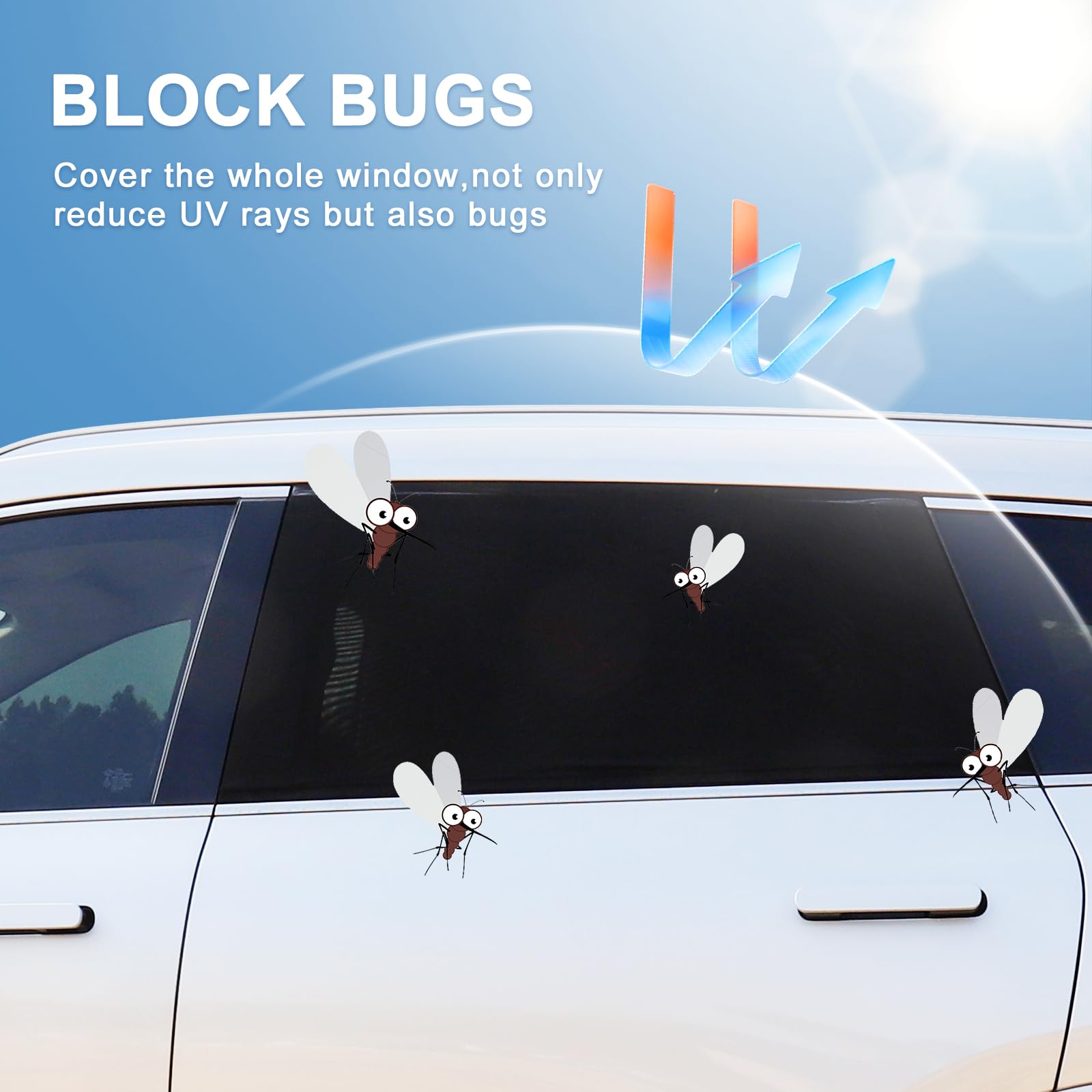 Latest Breathable Mesh Car Window Shades for Camping, Rear Side Car Window Screen Cover Mosquito Net Fit for 97% of Cars SUVs, R