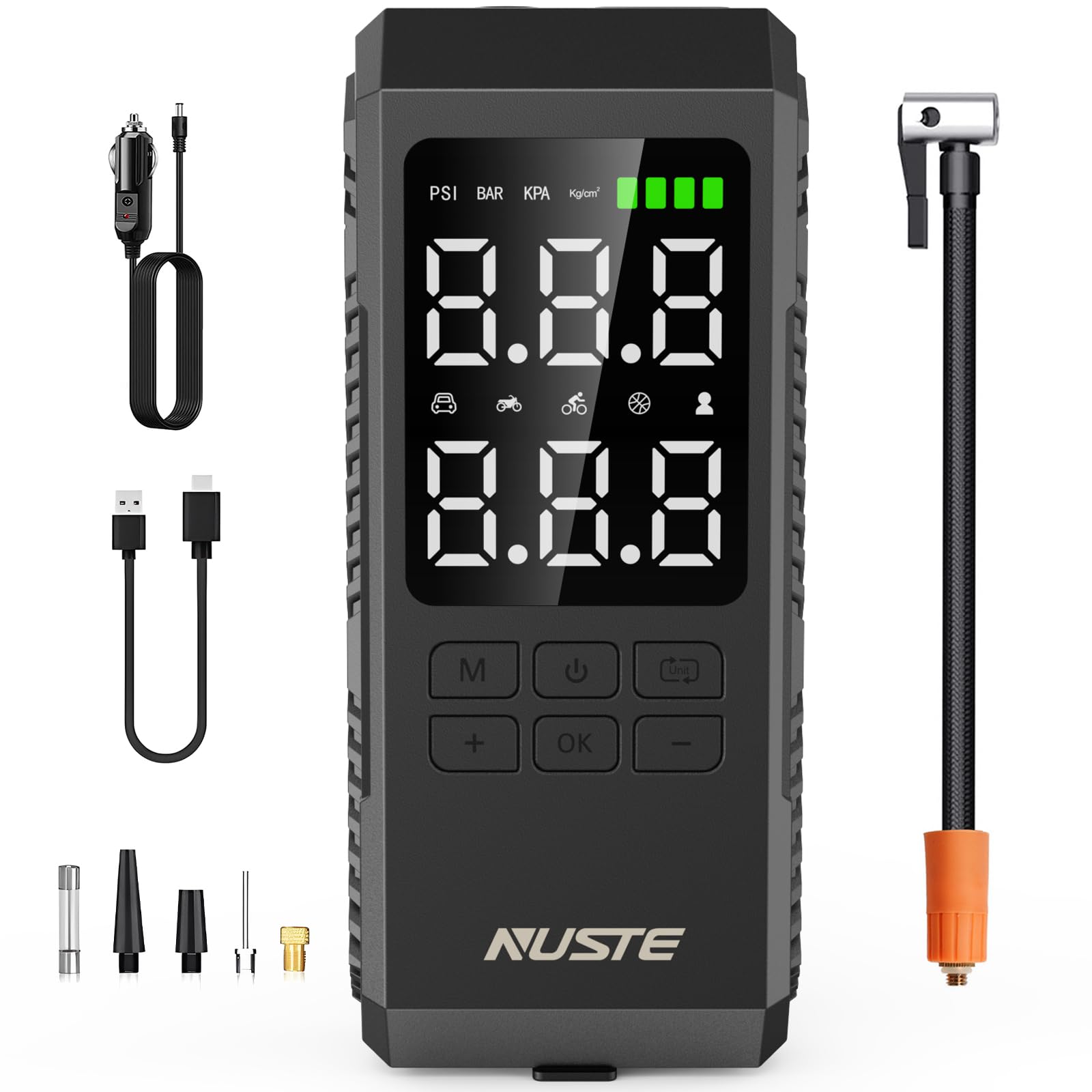 Nuste Tire Inflator Portable Air Compressor, Air Pump For Car Tires With Digital Pressure Gauge, 150Psi Rechargeable Battery, Le