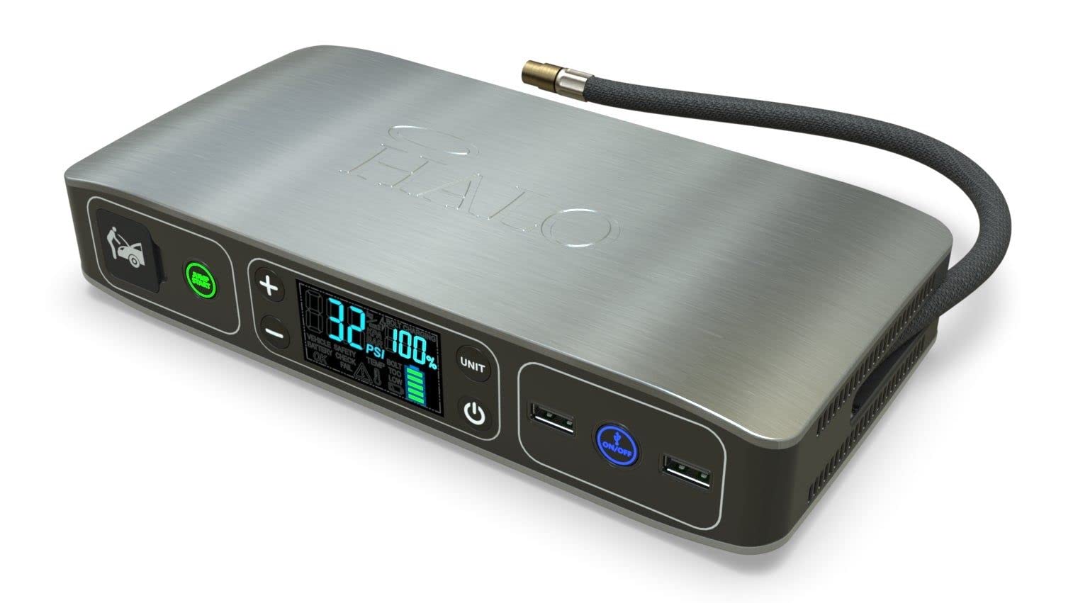 Halo Bolt Air 58830 Portable Car Battery Jump Starter | 100 Psi Air Compressor, 58.8Wh Usb Power Bank, Emergency Floodlight & Ch