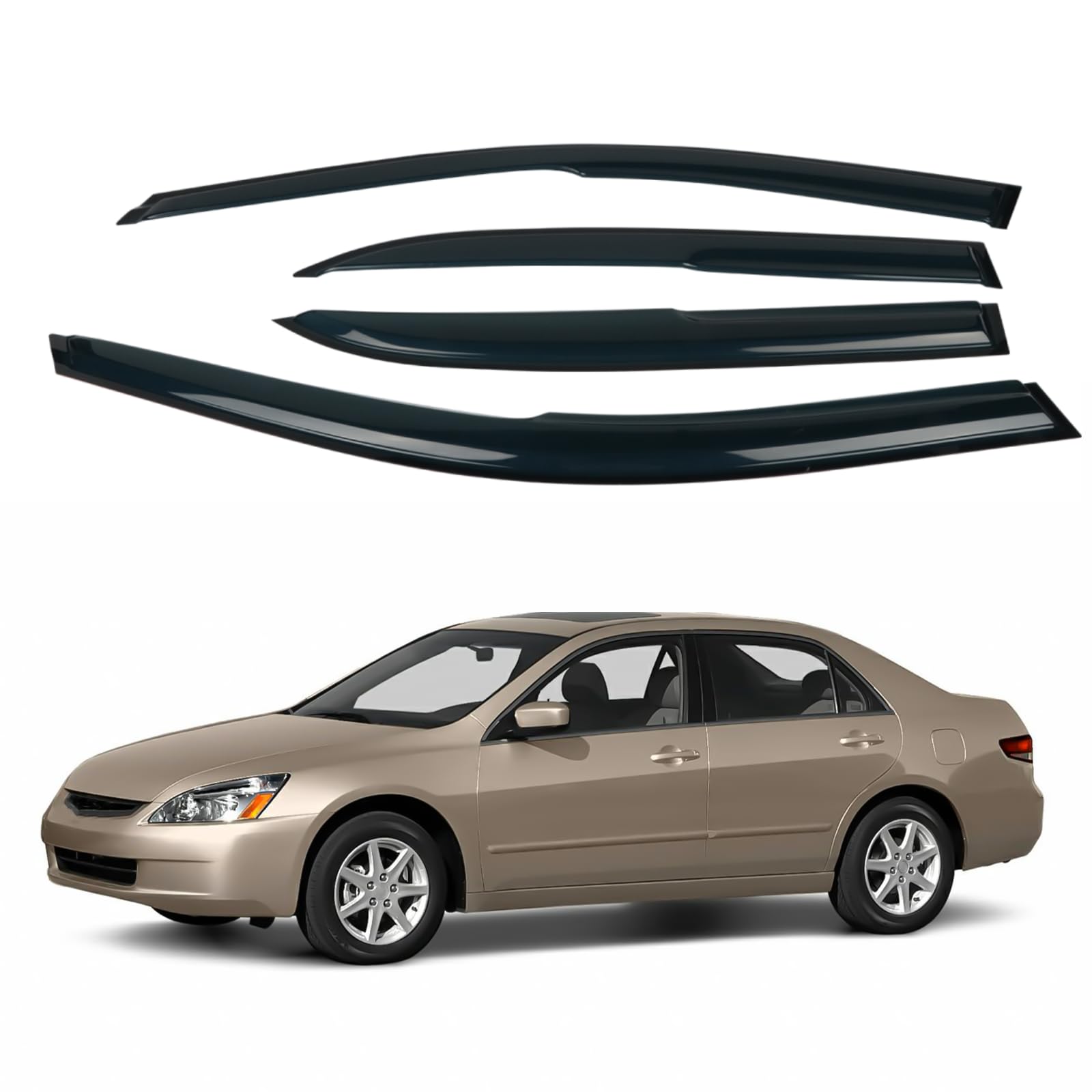 4PCS Rain Guards Window Visors Fit for 2003-2007 Honda Accord 4-Door Sedan, 94943, Outside Mount Wind Deflector Vent Shade Shiel