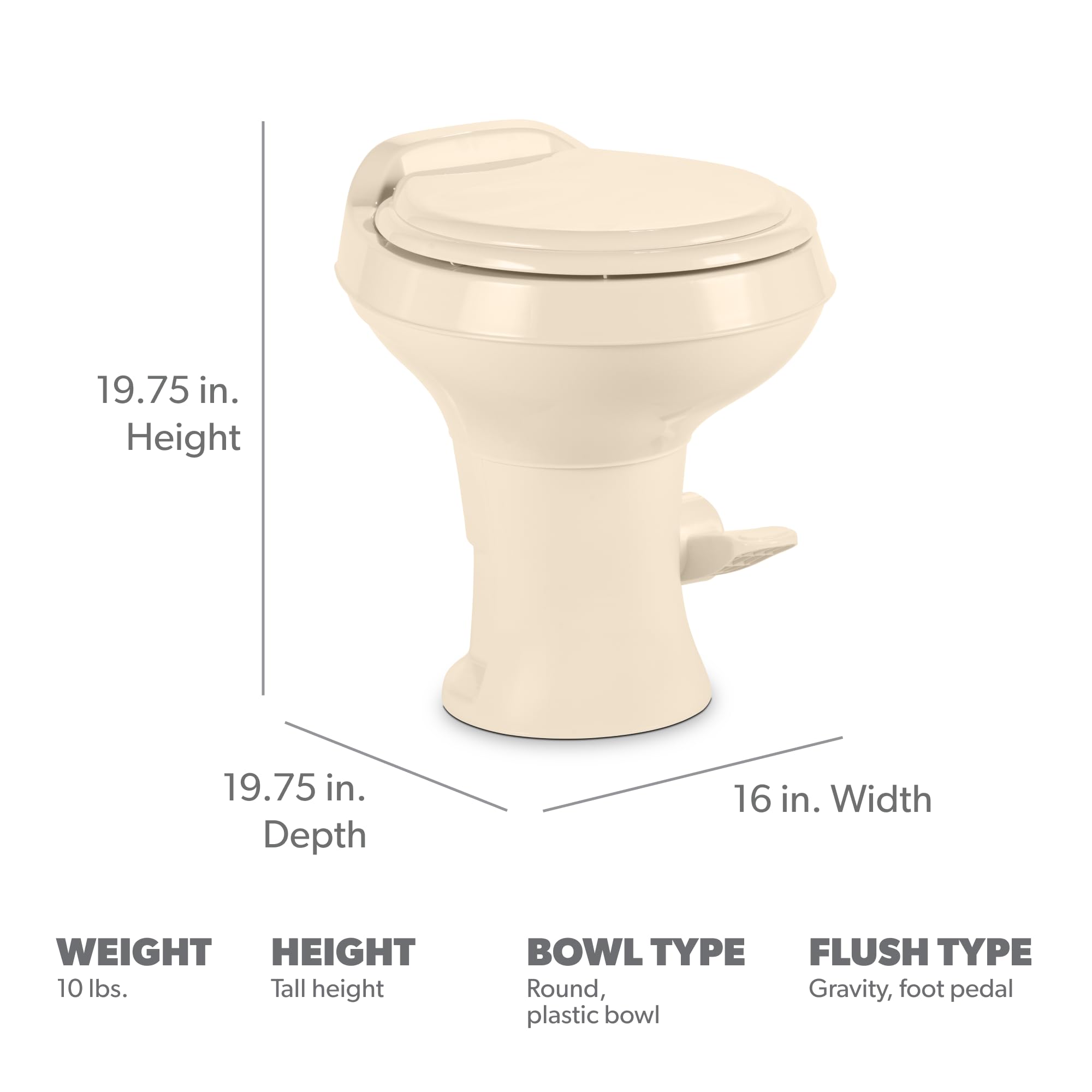 Dometic 300 Series Standard Height Toilet, Bone