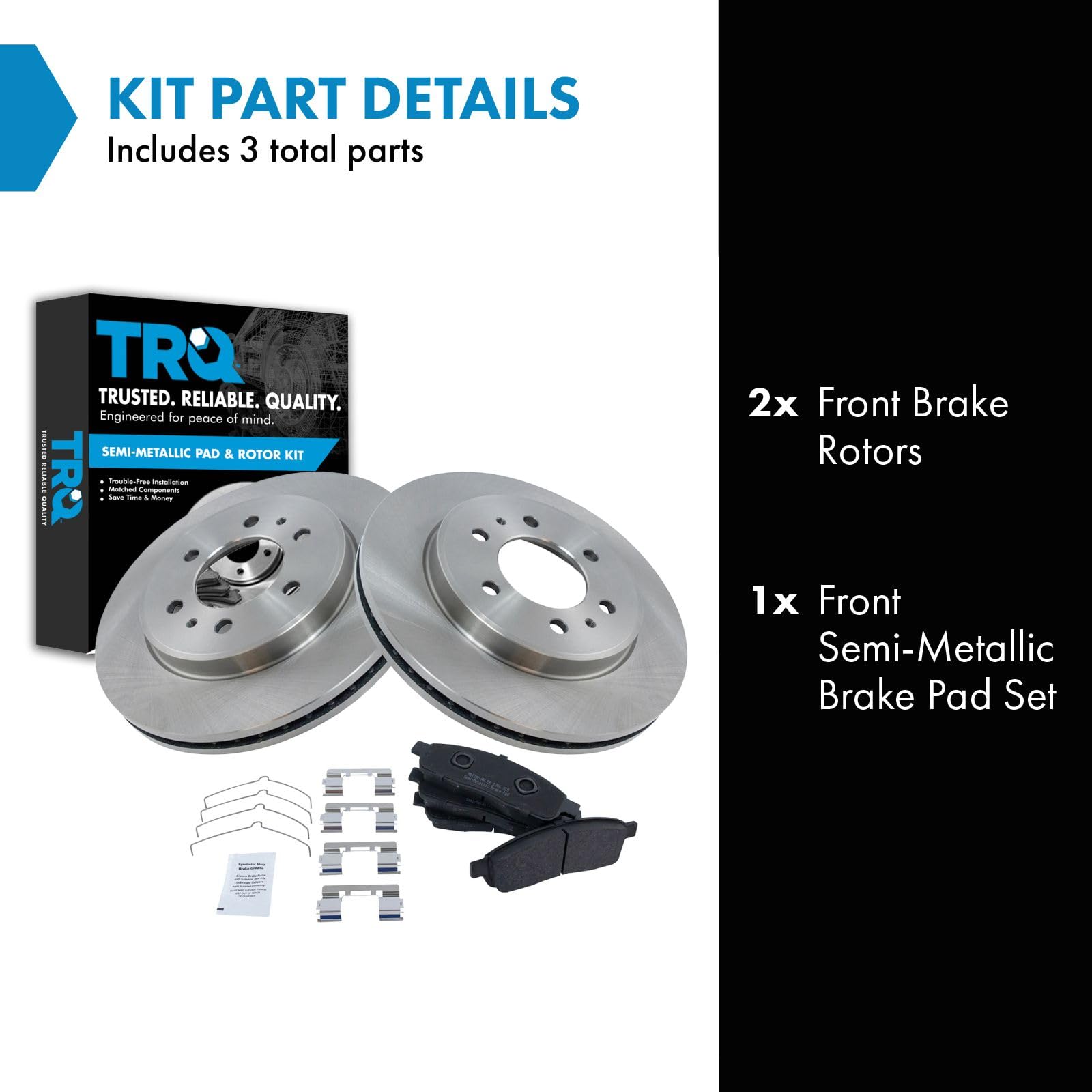 Trq Front Brake Pad & Rotor Kit Brake Pads Brake Rotor Semi-Metallic Compatible With 2009 Ford F-150