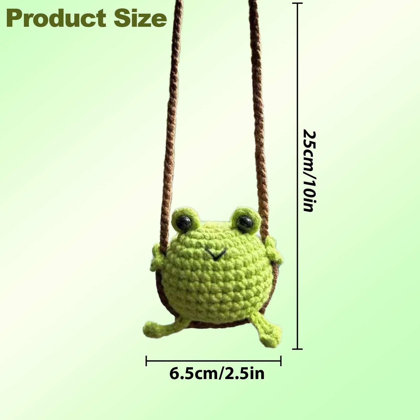 Crochet Swinging Frog Car Mirror Hanging Accessories, Cute Car Decorations For Women Aesthetic, Handmade Knitted Rearview Mirror
