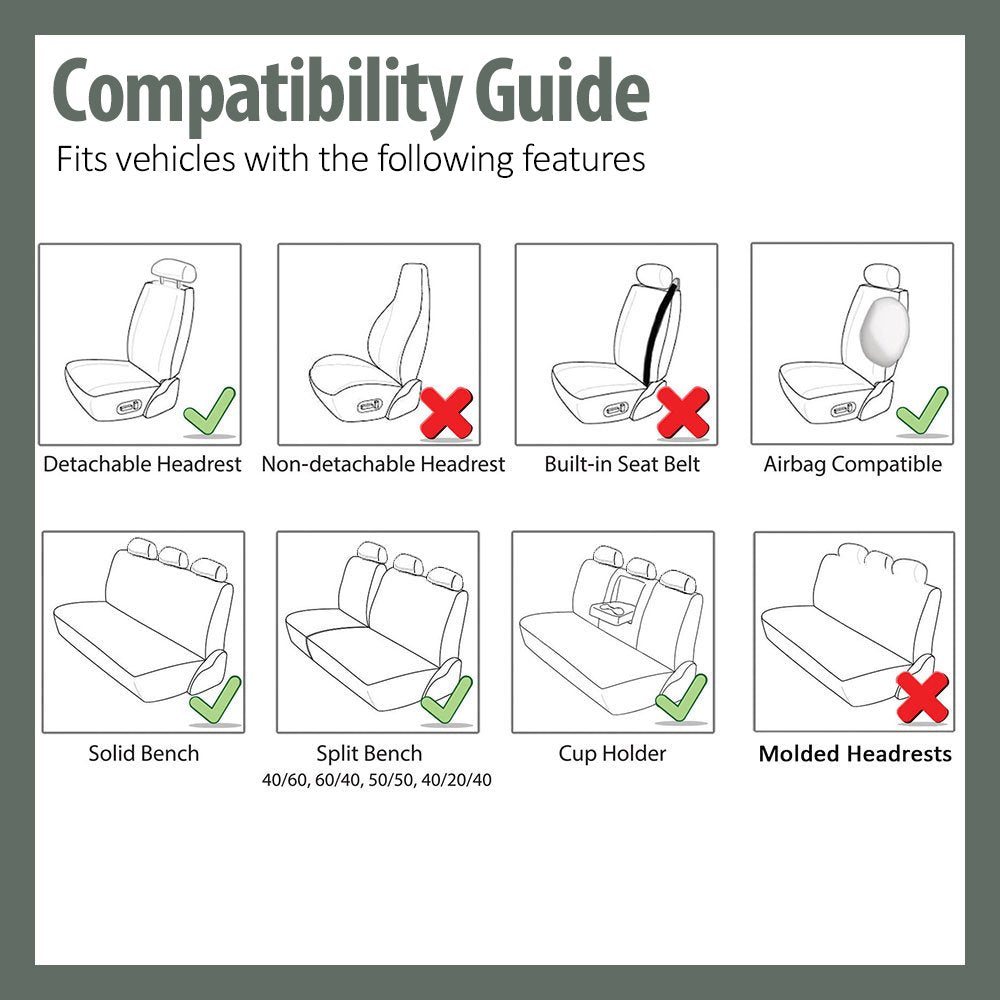 Fh Group Light & Breezy Cloth Car Seat Covers Three Row Set- Airbag & Split Ready -Universal For Cars Trucks And Suvs (Black)