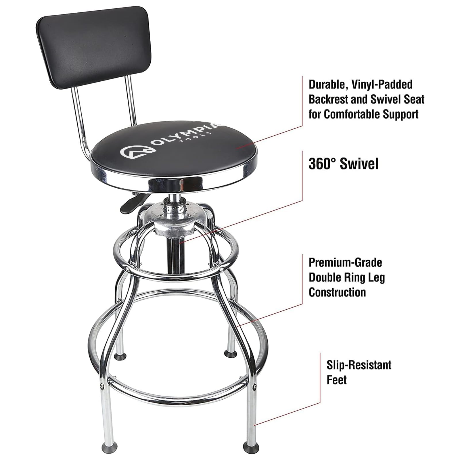 Olympia Tools Hydraulic Work Stool, Large, Black, Metallic-Fiber, Model 82-738