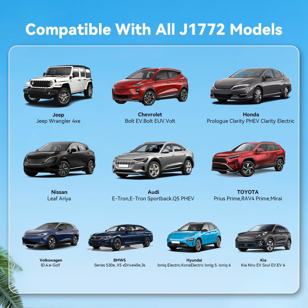 Level 1&2 EV Charger, Electric Vehicle Portable Charger, 8-16A Adjustable,with 25FT Cable, 110V-240V J1772 Electric Cars,NEMA 6-