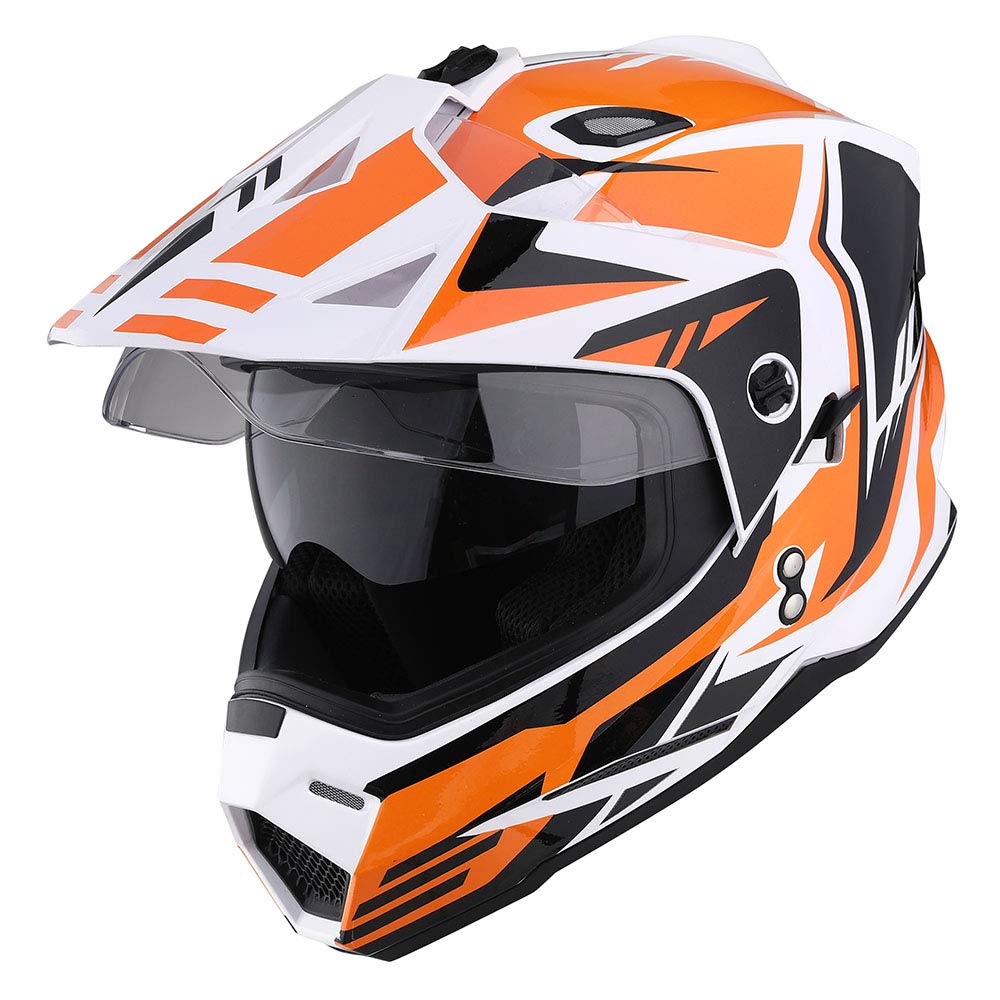 1Storm Dual Sport Motorcycle Motocross Off Road Full Face Helmet Dual Visor Storm Force Orange, Size L