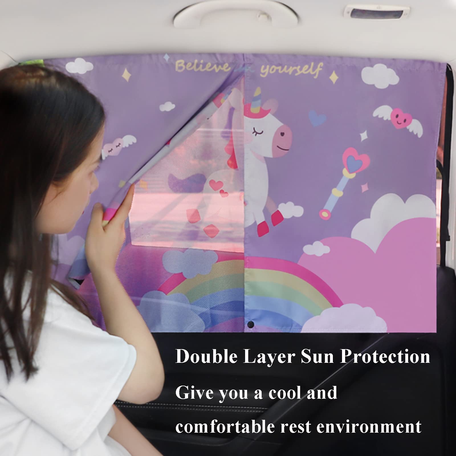 Car Sun Shade for Baby - EOHMAK Car Side Window Sun Shade Cover Upgrade Double Opening Car Interior Curtain Sun Blocker Blind (U