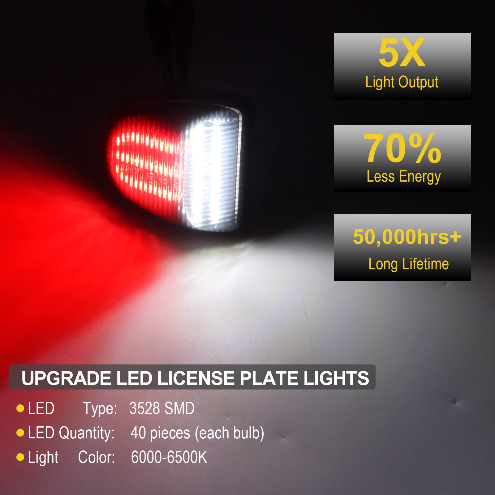 R&F Auto 6000K Led Red Tube License Plate Light Compatible With Silverado & Sierra 1500 2500 3500 Hd/Avalanche/Tahoe/Suburban/Tr