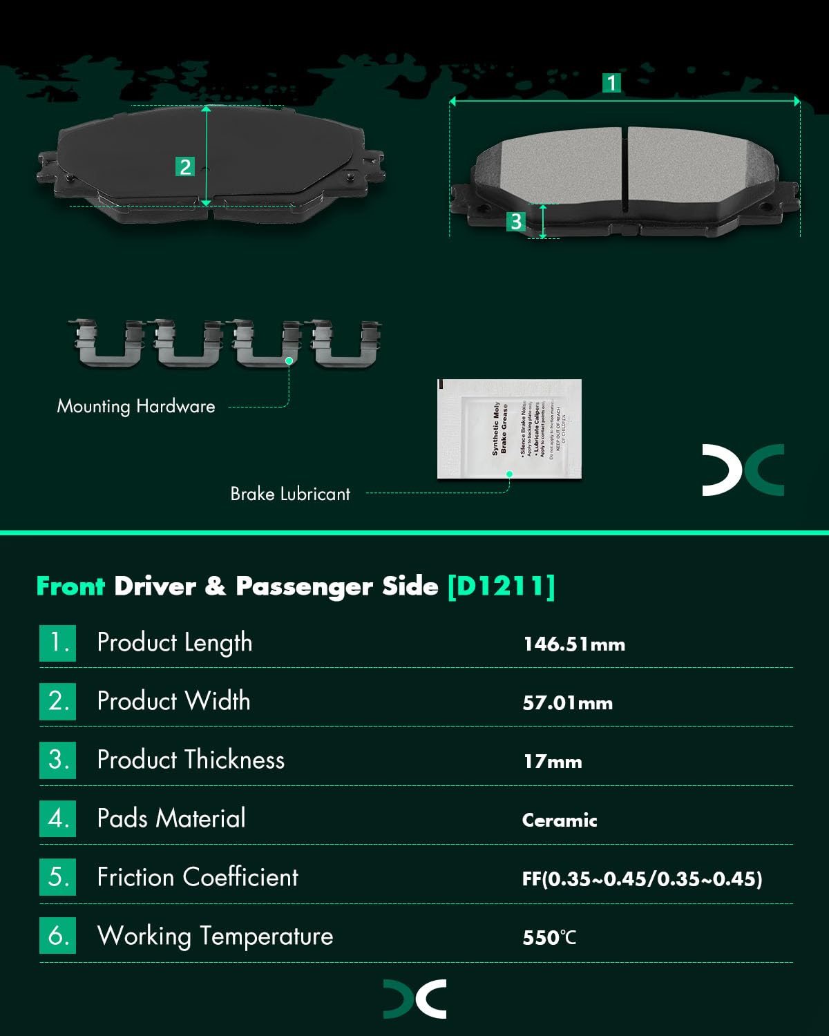 Scitoo D1211 D1212 Front Rear Ceramic Brake Pads Sets Fit For Pontiac Vibe 2009-2010,For Toyota Matrix 2009-2013,For Toyota For