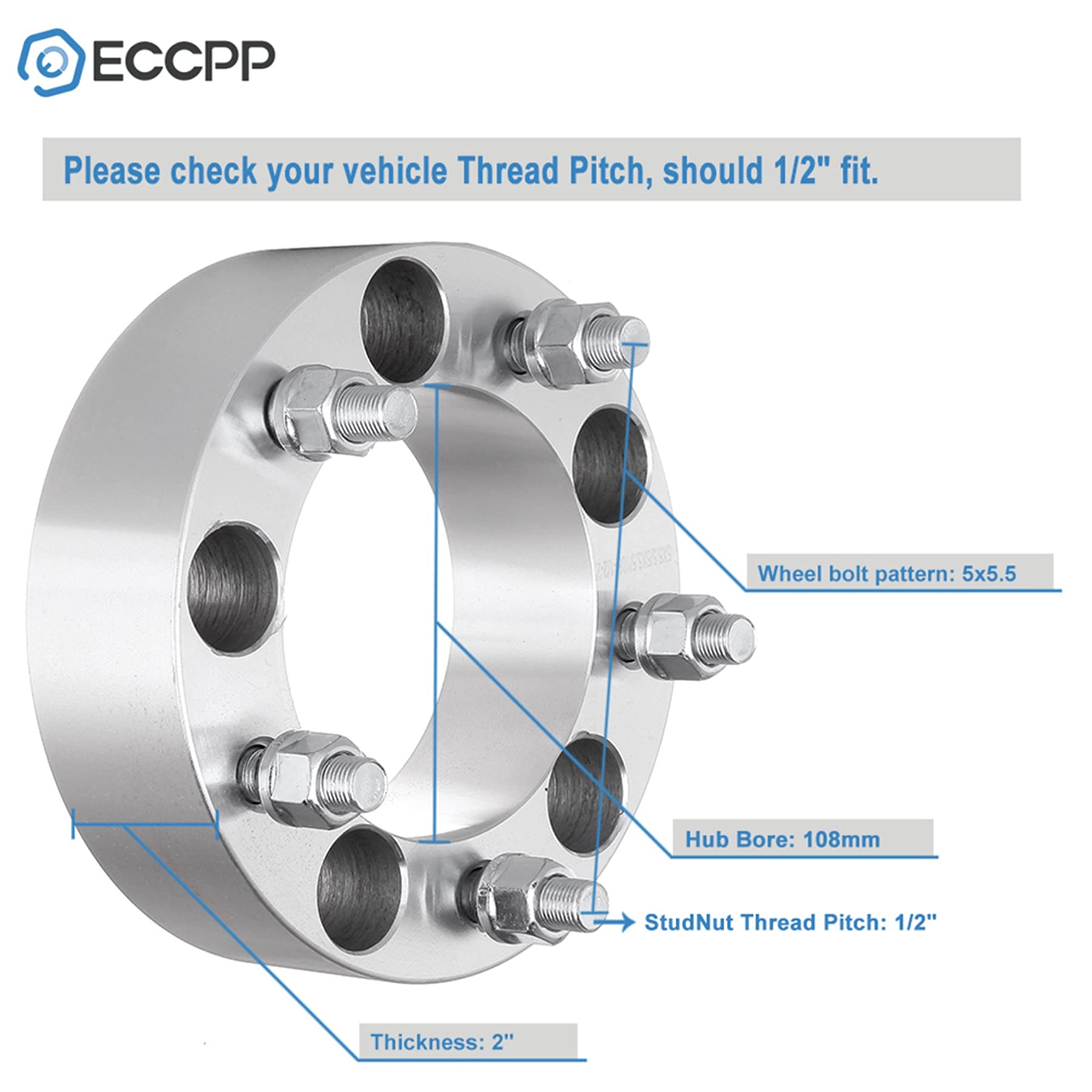 ECCPP 4PCS 2 inch 5x5.5 to 5x5.5 Wheel Spacers 5x139.7mm 108mm fits for Ram 1500 Van for F100 for F150 for E150 Econoline for Br