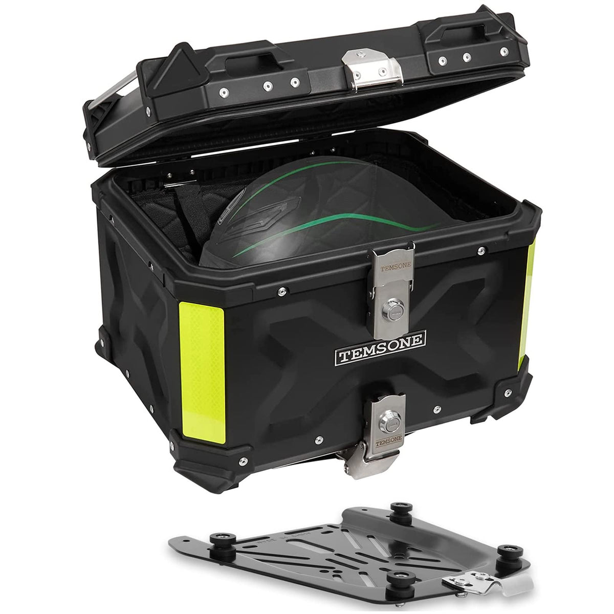Temsone 45L Universal Motorcycle Top Case, Motorcycle Tail Box With Backrest & Handle, Waterproof Motorcycle Rear Top Box, Dual-Key Storage Carrier Case, Aluminum Trunk Tour Tail Box For Store Helmet