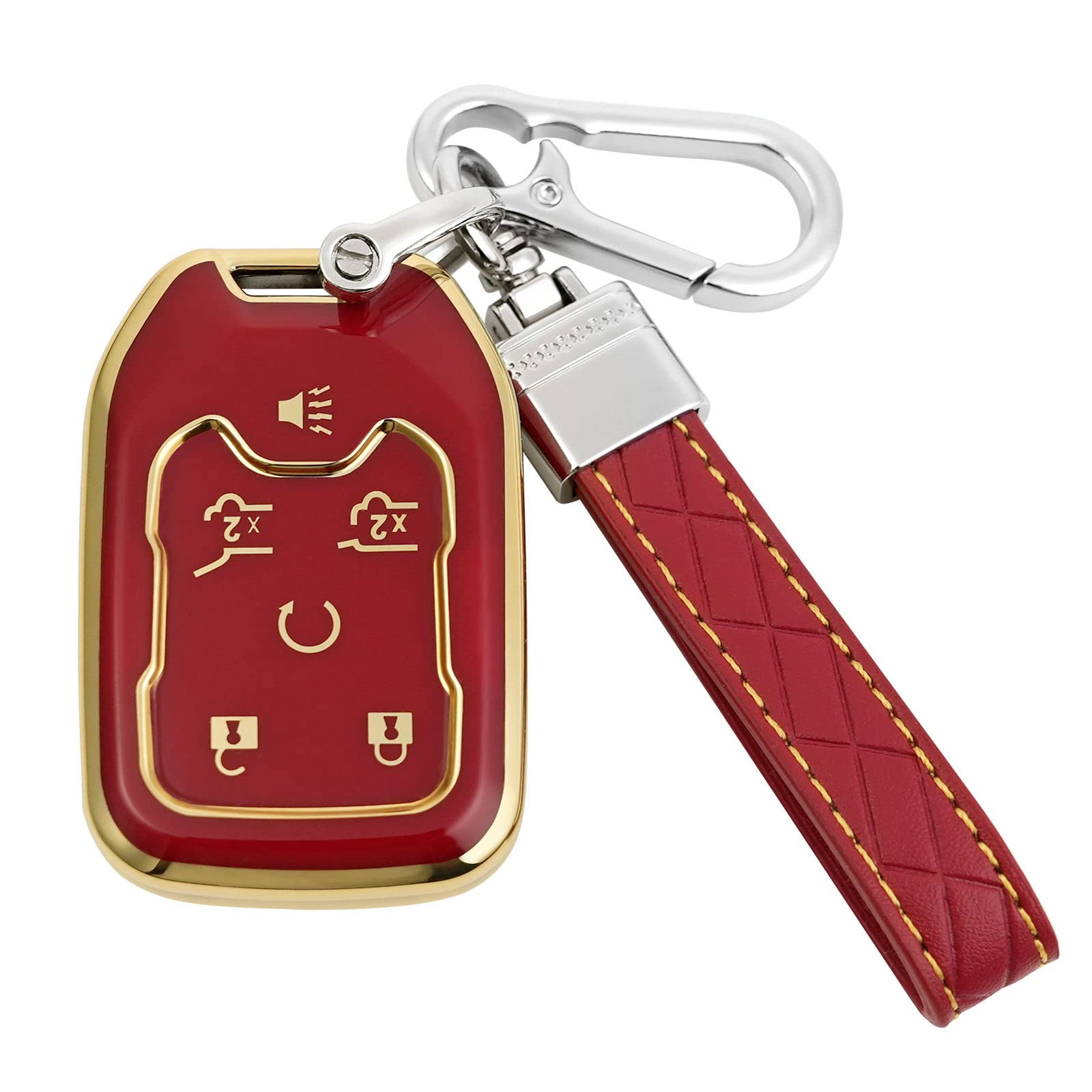 Key Fob Cover For Chevy Tahoe Suburban Gmc Yukon Accessories With Keychain 6 Button Key Shell Case Tpu (Red)