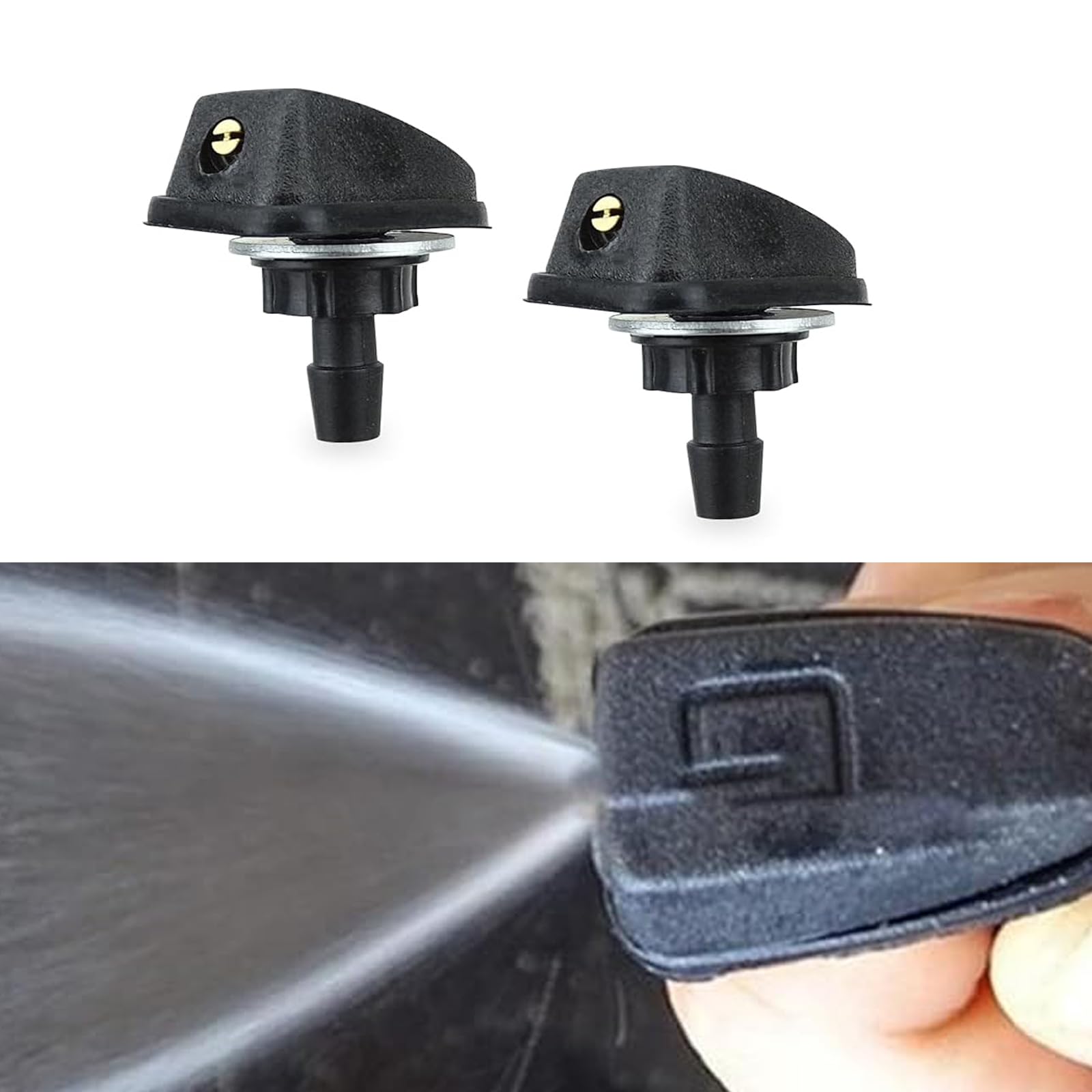 Slykew 2 Pcs Car Windshield Washer, Automotive Wiper Nozzles, Single Hole Adjustable Fan-Shaped Kit, Sprayer Head Replacement Pa