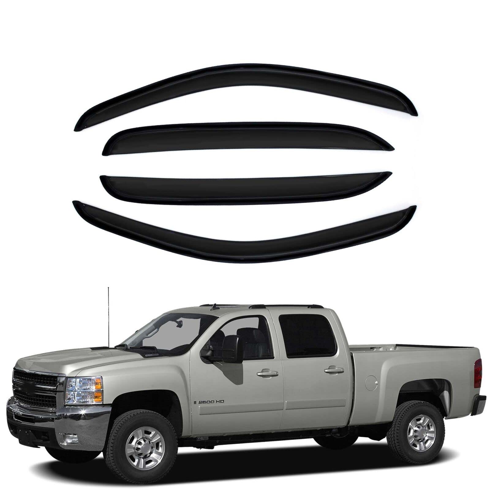 Gldifa Sun/Rain Guards Window Visors Wind Deflector Compatible With Avalanche/Suburban/Yukon/Silverado/Sierra Crew Cab 4Pcs