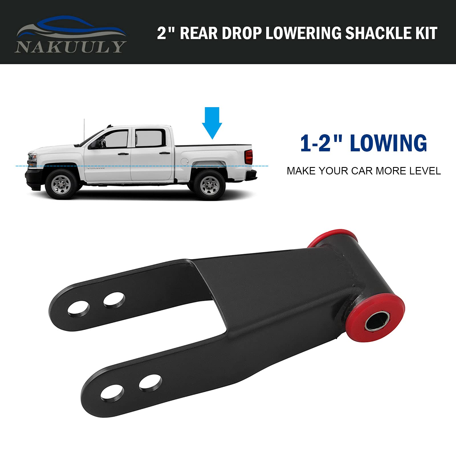 2 Rear Drop Lowering Shackle Suspension Kit Compatible With 1988-1998 Chevy & Gmc C1500/C2500 1988-2019 Silverado Sierra 1500 Replaces # 410520