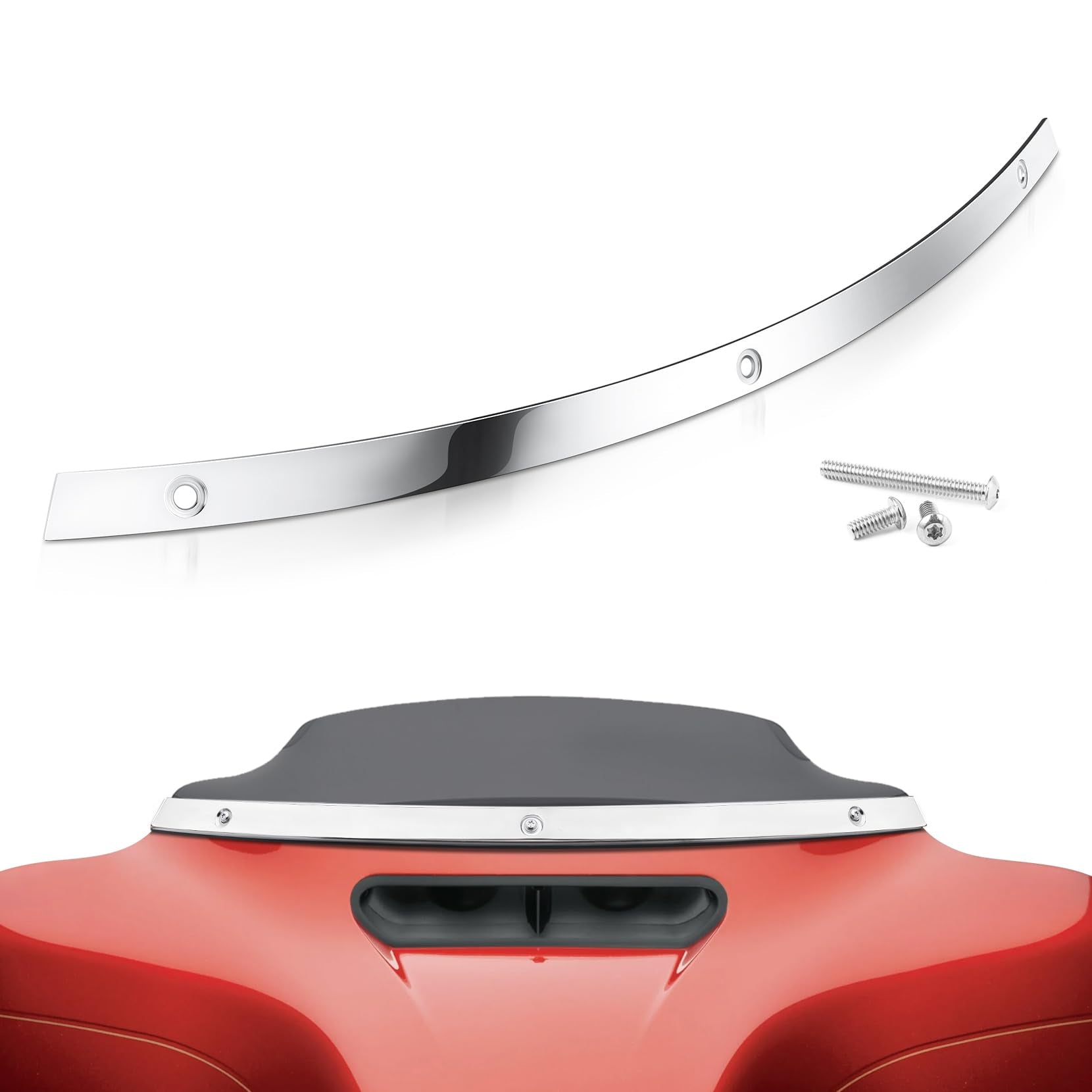 Amazicha Polished Windshield Trim Chrome Windscreen Trim Compatible for 14-23 Harley Davidson Touring Street Glide Electra Glide