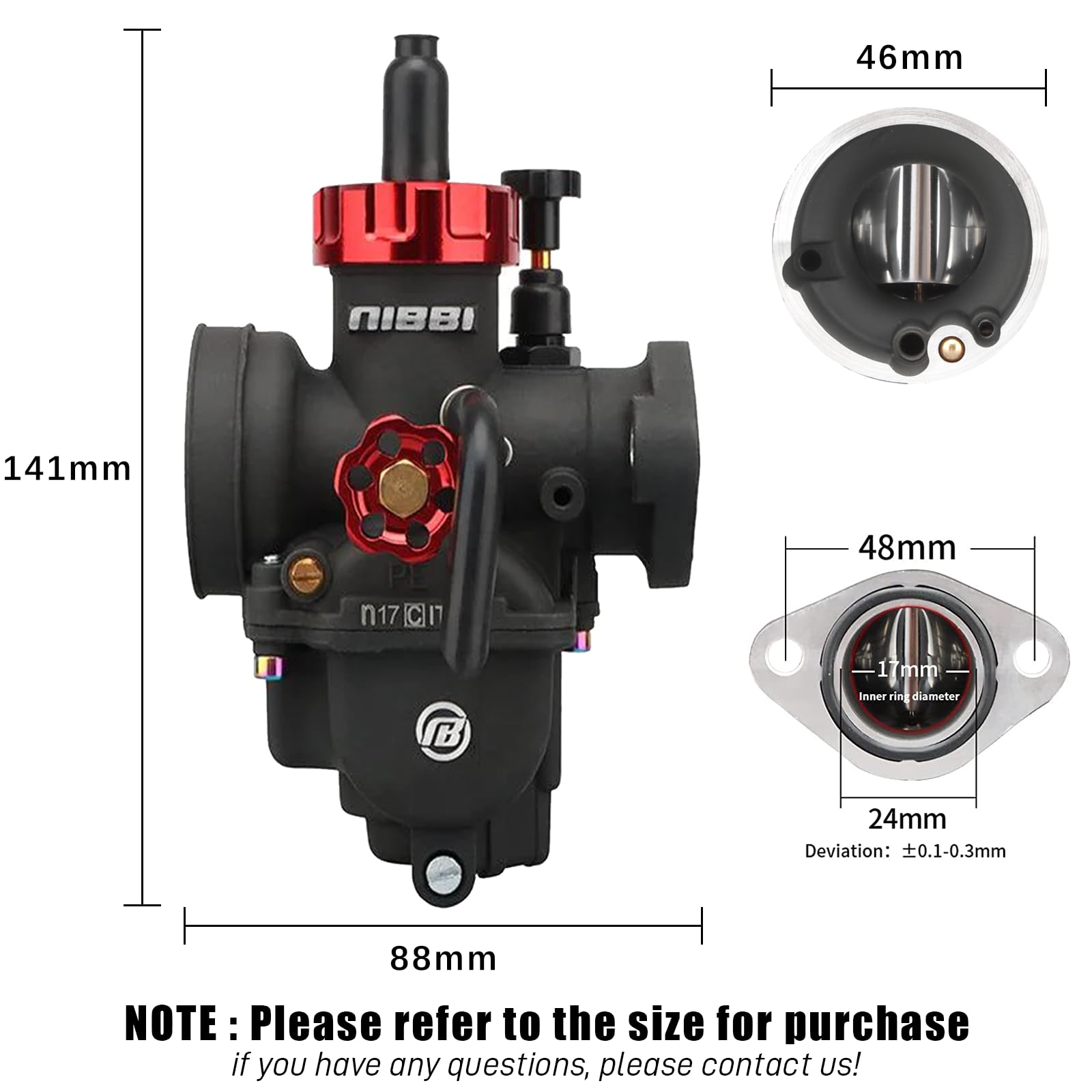 NIBBI PE17 Carburetor with 48mm Air Filters, 17mm carburetor Kit- Fit for 80cc 90cc 100cc Dirt Bike Pit Bike Apollo TaoTao Lifan