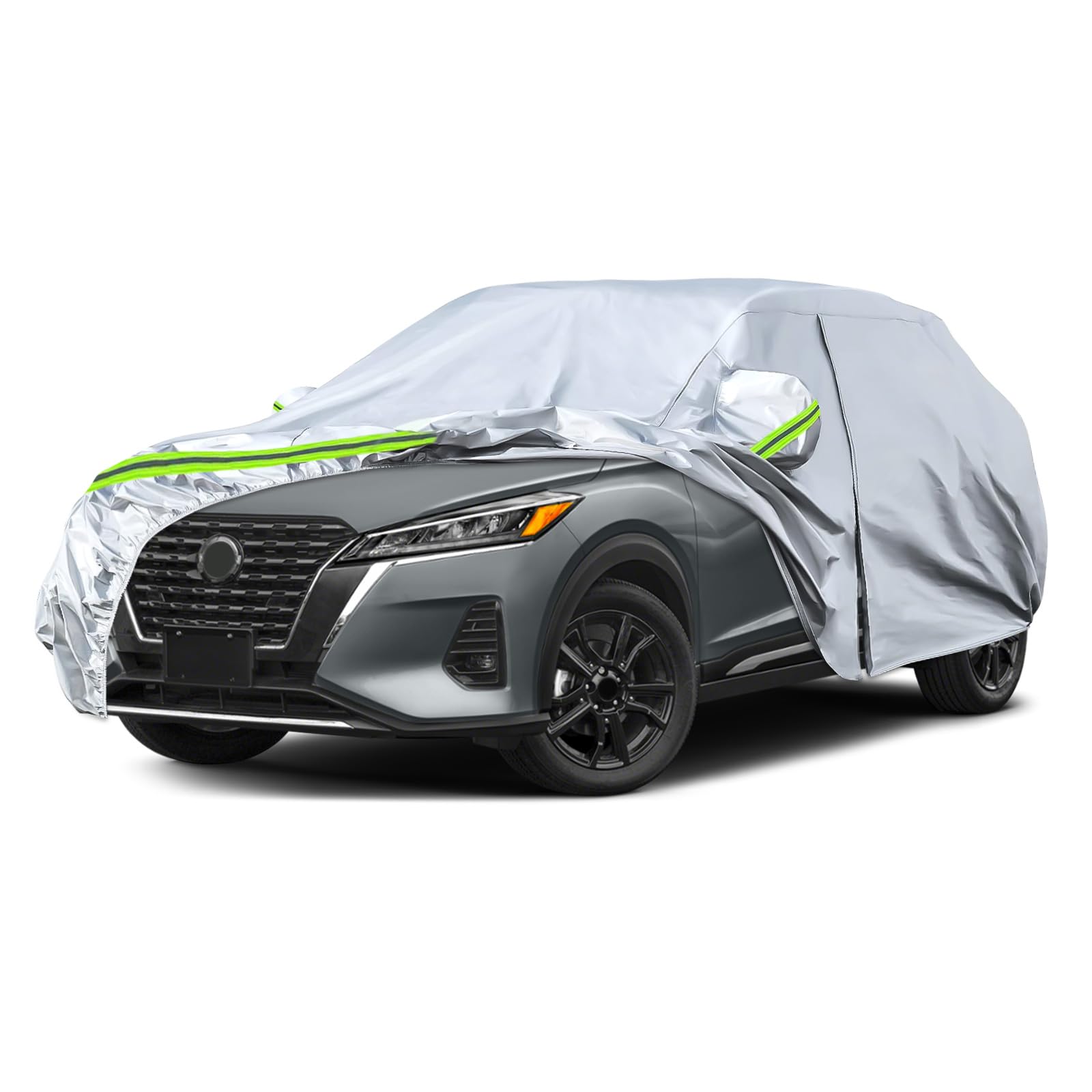 Waterproof Car Covers Replace For 2016-2025 Nissan Kicks, 6 Layers Silver All Weather Custom-Fit Car Cover With Zipper Door & Wi