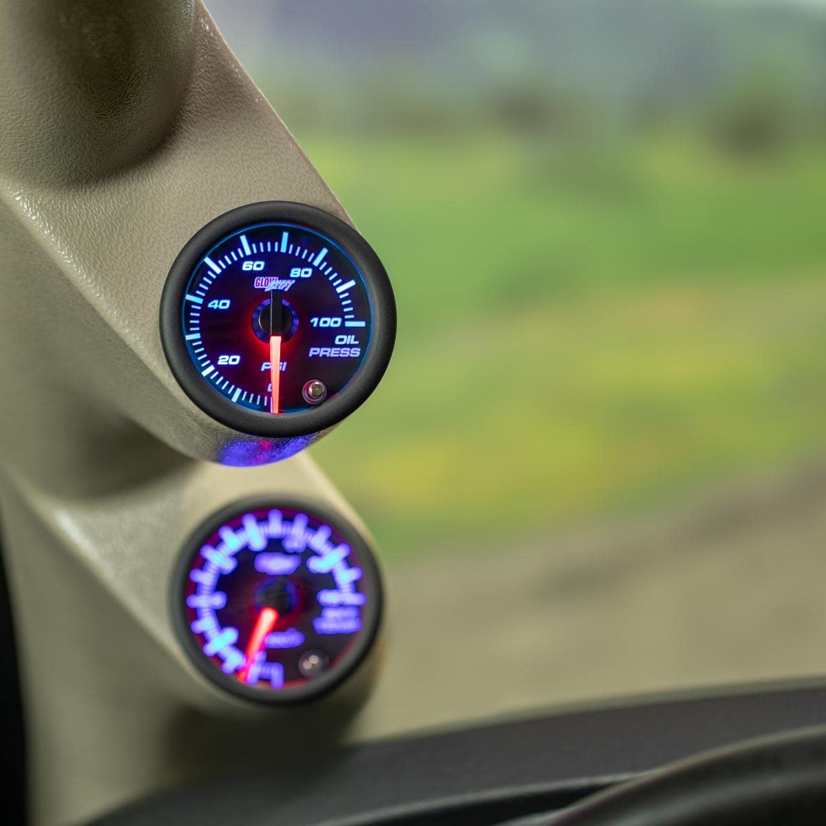 GlowShift Tinted 7 Color 100 PSI Oil Pressure Gauge Kit - Includes Electronic Sensor - Black Dial - Smoked Lens - for Car & Truc