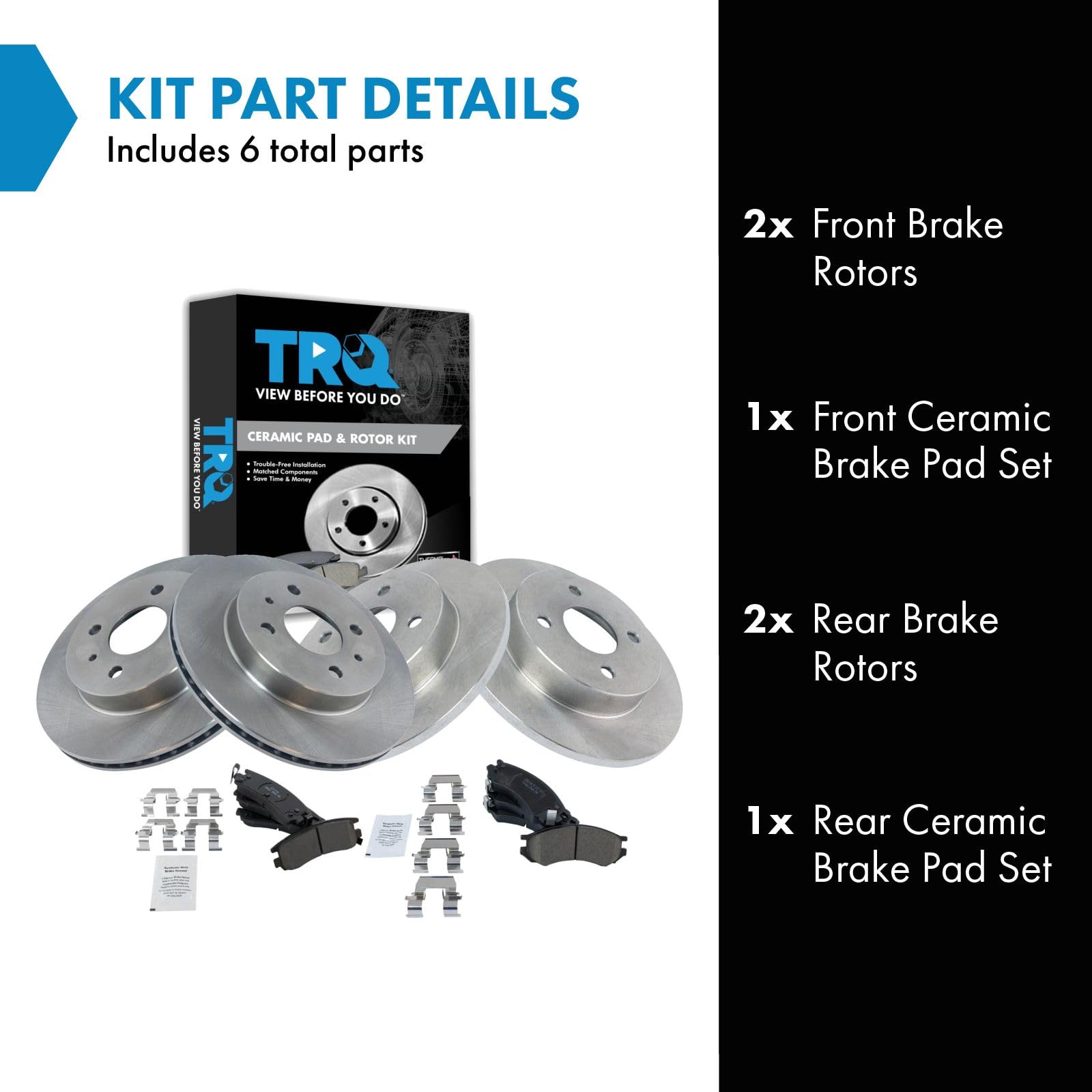 Trq Front And Rear Brake Pad & Rotor Kit Brake Pads Brake Rotor Ceramic Compatible With 1991-1992 Saturn Sc 1993-1998 Sc1 Sc2 19