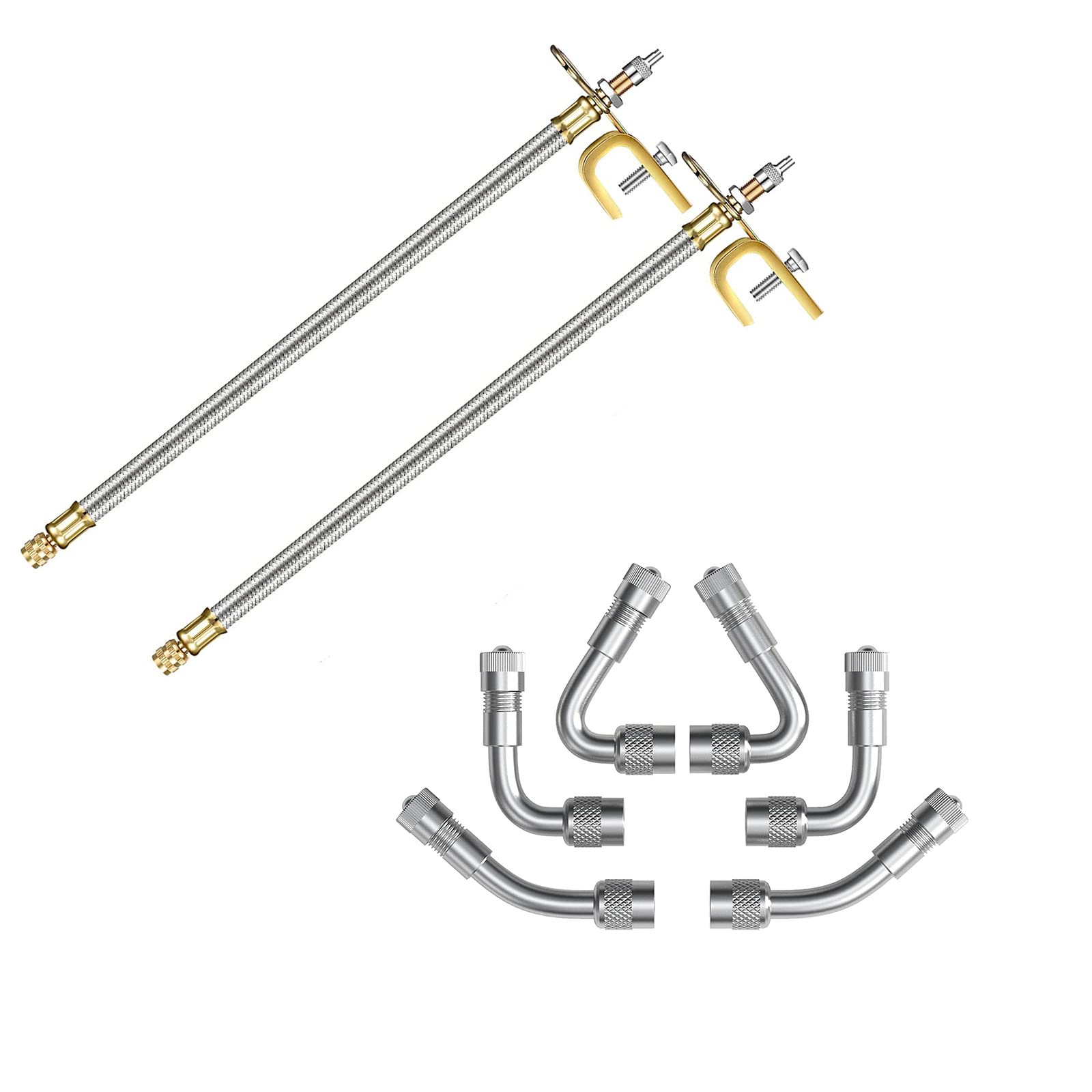 Accretion 2 Pieces Valve Stem Extension Stainless Steel Tire Extender Braided Valve Stem Extender 6 Pieces 45 90 135 Degree Brass Valve Stem Extender Tire For Most Cars Truck (12 Inch)