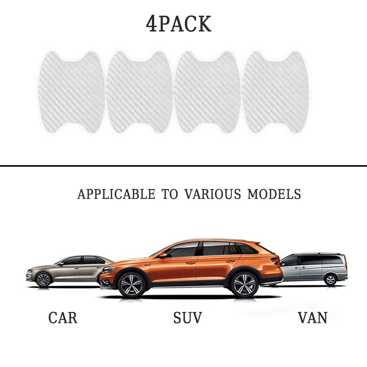 4Pcs Car Door Handle Sticker, Carbon Fiber Anti-Scratches Car Door Cup Protector, Non-Marking Auto Door Handle Protective Film, Universal For Most Car Handles (Silver/4Pcs)