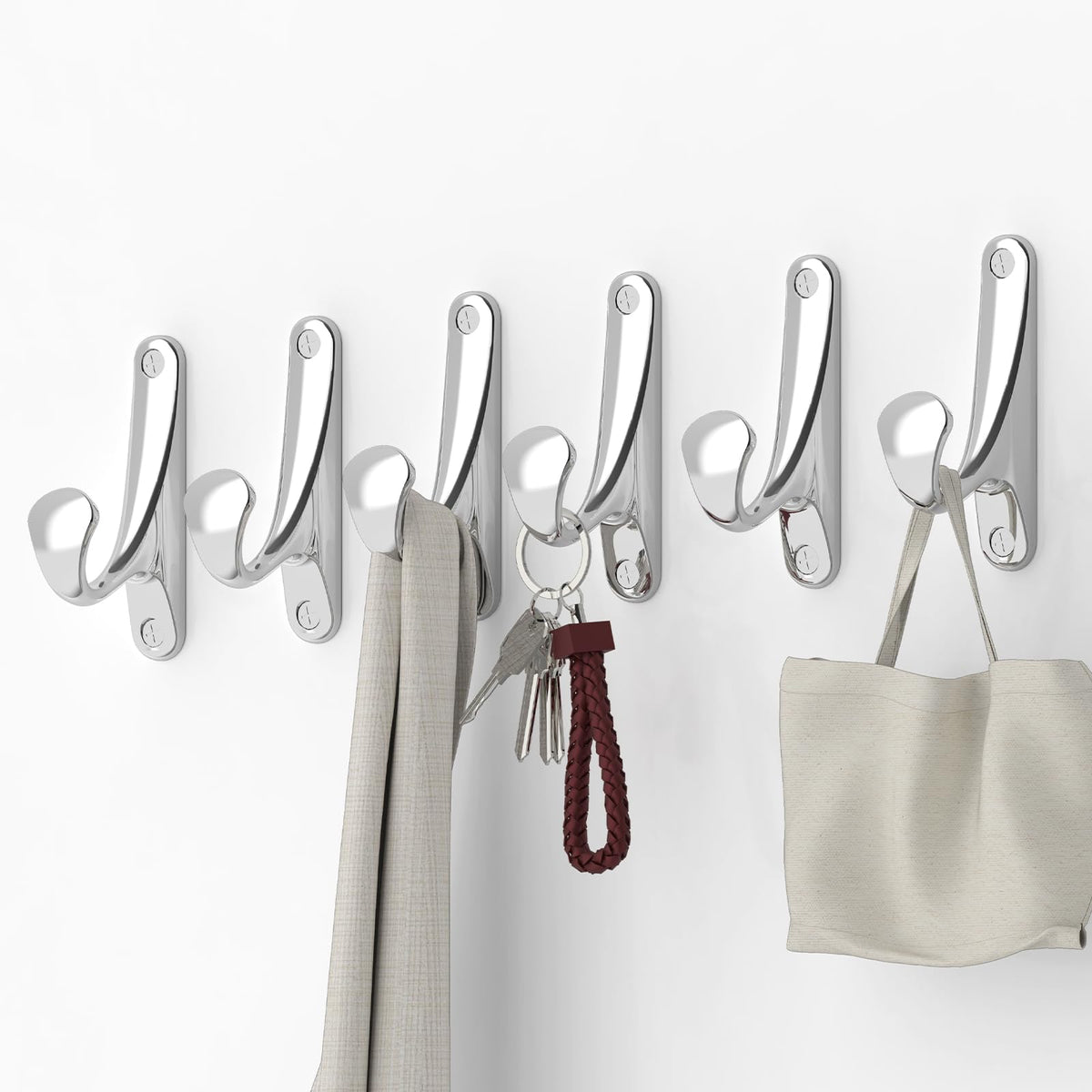Uiosanrt Coat Hooks Wall Mount 6 Pack Silver Wall Hooks For Hanging Holds Up To 50 Lbs Heavy Duty Door Or Wall Hooks For Towel, Coat, Hat, Purse, Cloth, Key Hanging Hooks