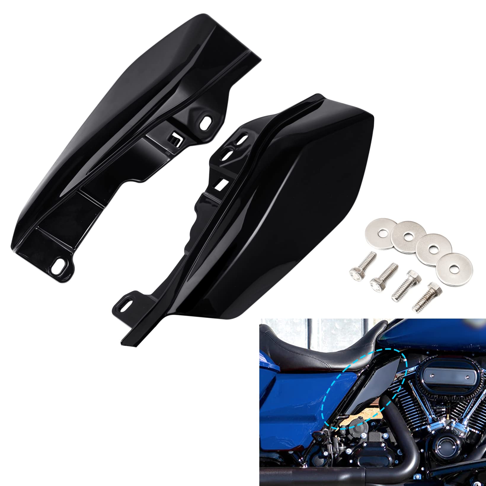 ANONEMOTO Glossy Black Mid Frame Air Deflector, Heat Shield Deflector Compatible for Harley Davidson Touring 2009-2024 Road Glid