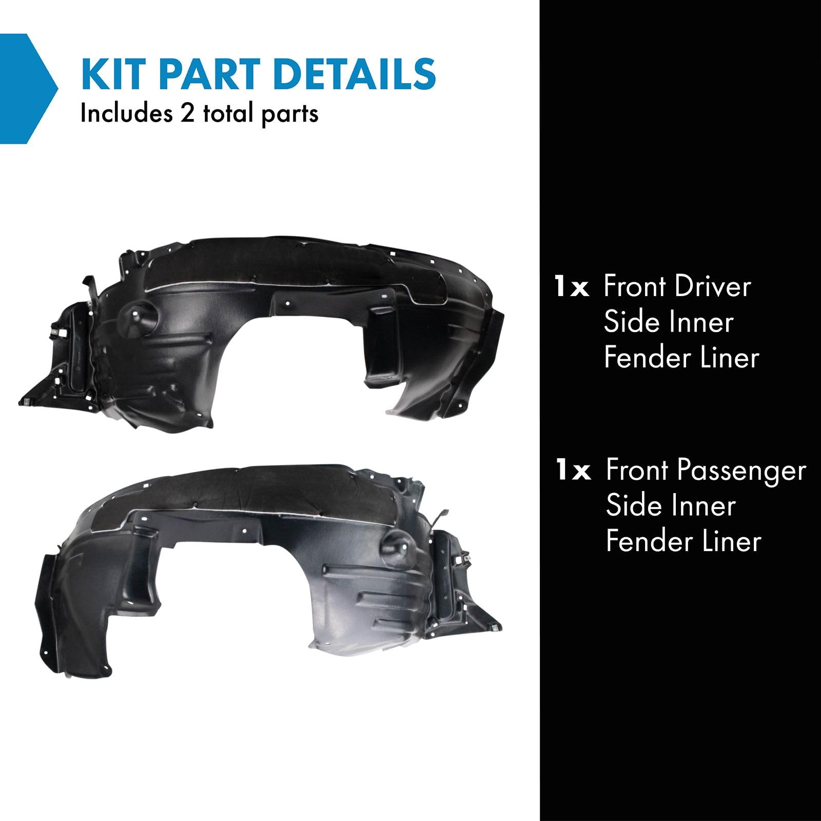 Trq Front Inner Fender Liner Set Compatible With 2019-2022 Acura Rdx Ac1248140 Ac1249140