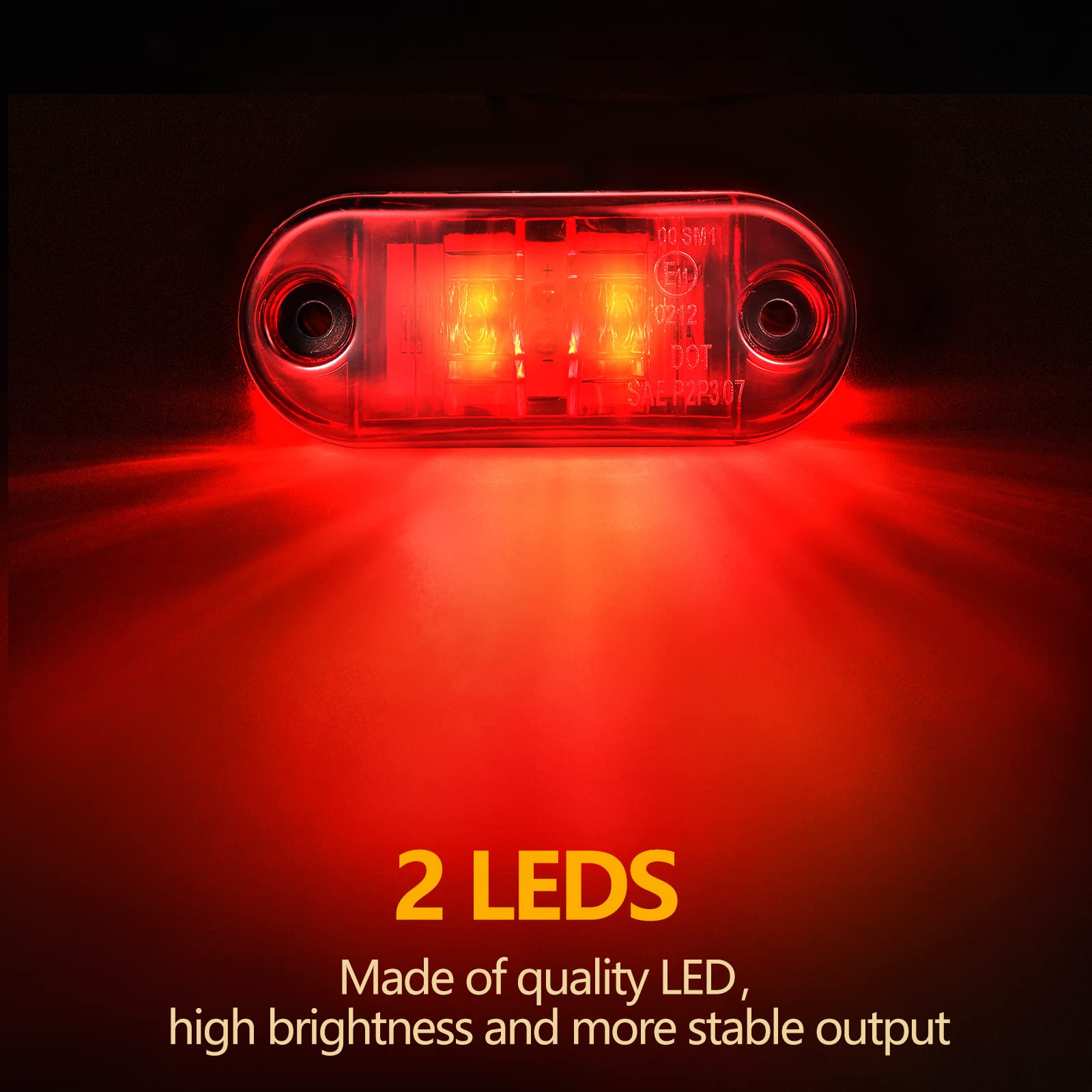 10 Pcs 2.5 Inch Led Trailer Lights 2 Diode Waterproof Led Trailer Side Marker Lights Oval Signal Running Lights For Truck Boat Rv(Amber, Red)
