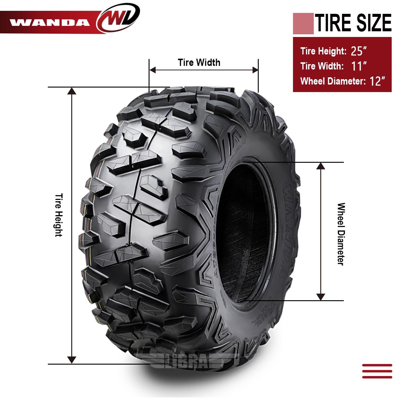Wanda Utv Atv Tires 25X11-12 25X11X12 275/60-12 6-Ply Bighorn Style, Set 4-10414
