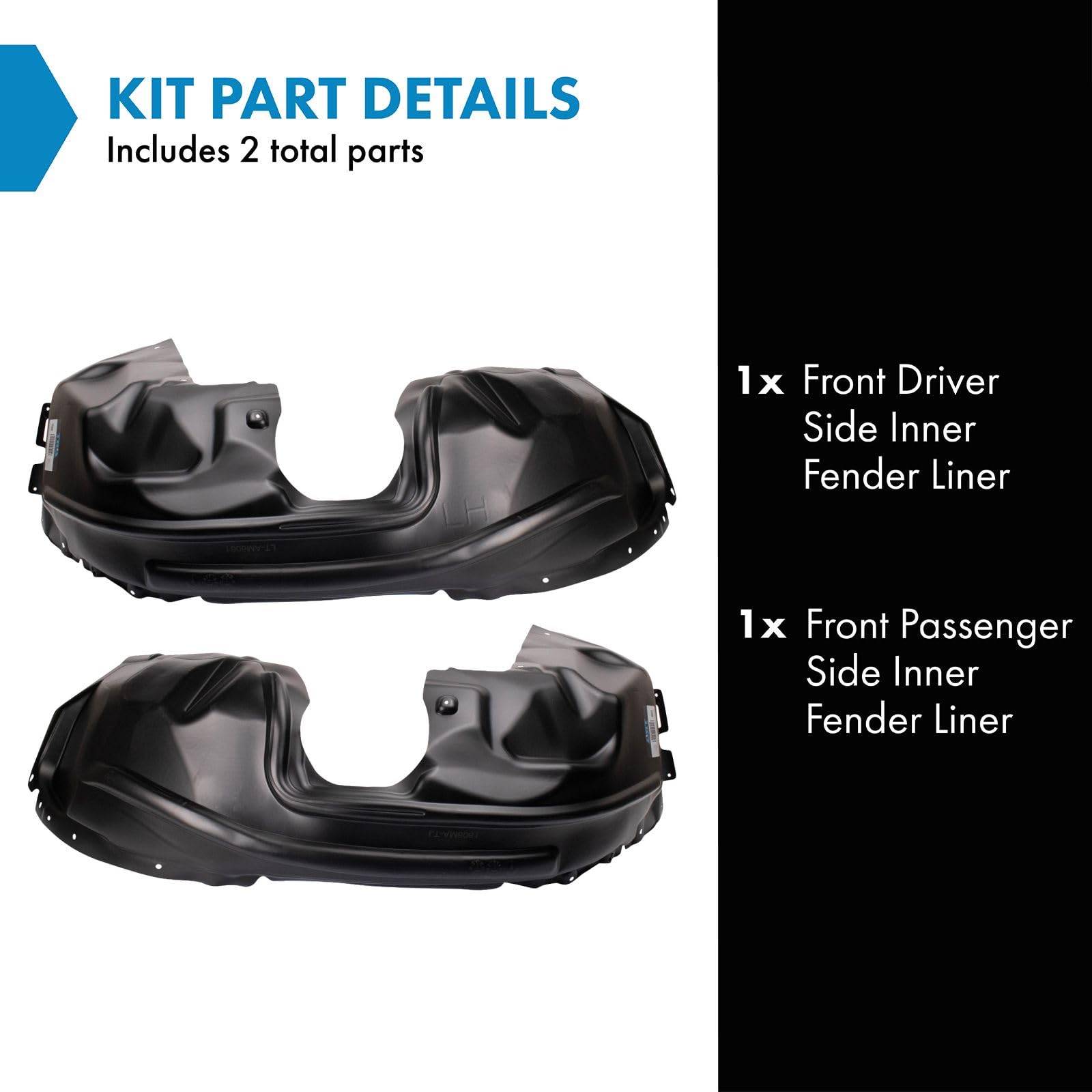 Trq Front Inner Fender Liner Set Compatible With 2019-2022 Jeep Cherokee Ch1248201 Ch1249201