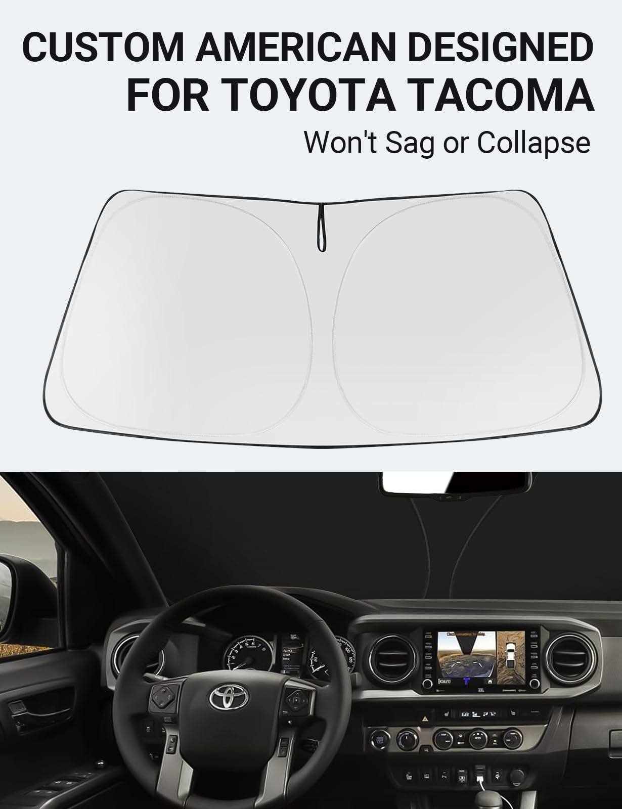 Proadsy 2025 Upgrade Front Windshield Sun Shade Foldable Sunshade Protector Custom Fit 2016-2024 2025 Toyota Tacoma 2Dr 4Dr Pickup Accessories
