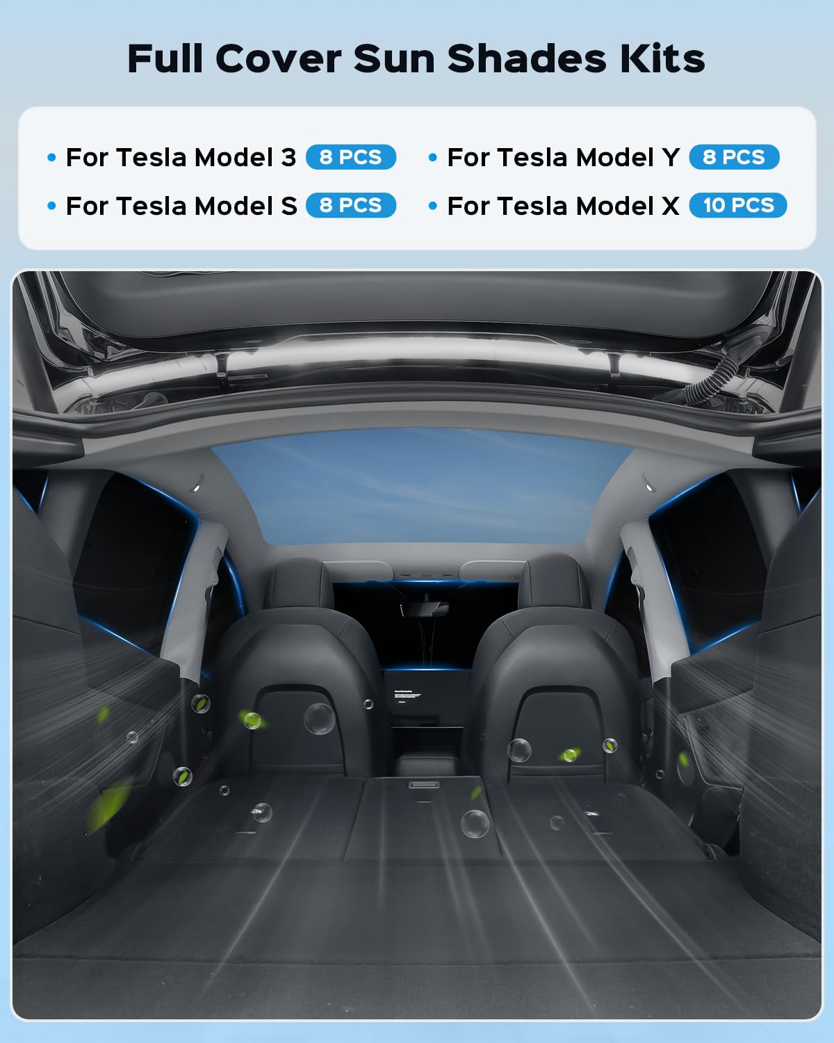 Evooor 8PCS Windshield Sunshade for Tesla Model S,Front&Rear Side Window Privacy Sun Shade Thermal Insulated Privacy Cover Sun V