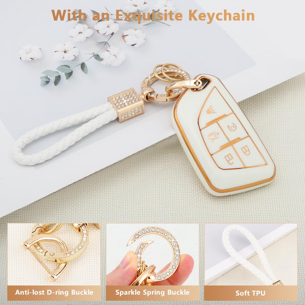 Pifoog Key Fob Cover For Cadillac Ct4 Ct4-V Ct5 5 Button Smart Keys Case Shell Protection Bling Car Key Chain Accessories Cute G