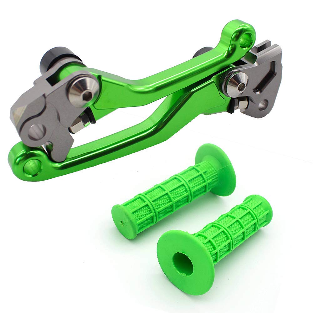 Krace Cnc Motorcross Dirt Bike Pivot Brake Clutch Levers Set Fit For Kawasaki Kx65 Kx85 2001-2018 W/ 7/8' 22Mm Rubber Hand Grips
