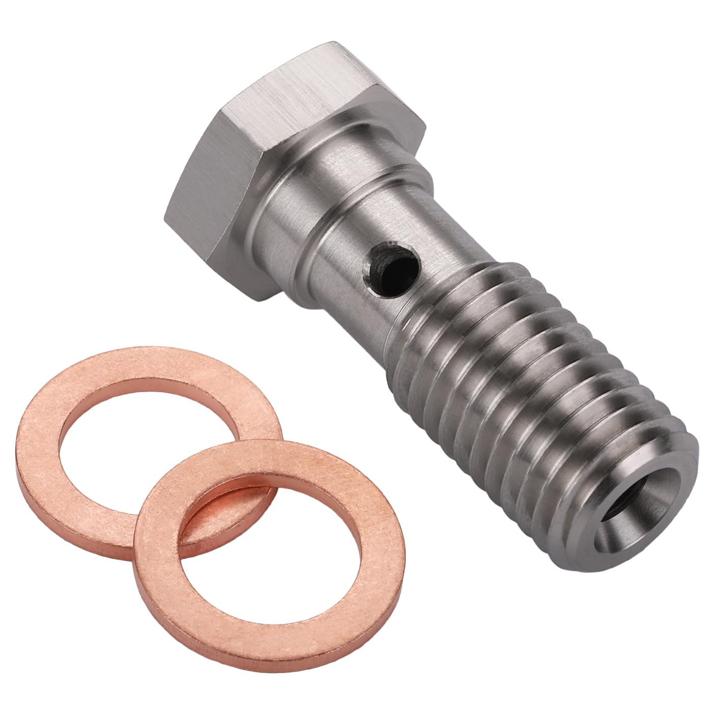 Podavelle M12X1.5 Metric Stainless Steel Single Banjo Bolt Brake Fitting Adapter 31Mm Long With Copper Washers
