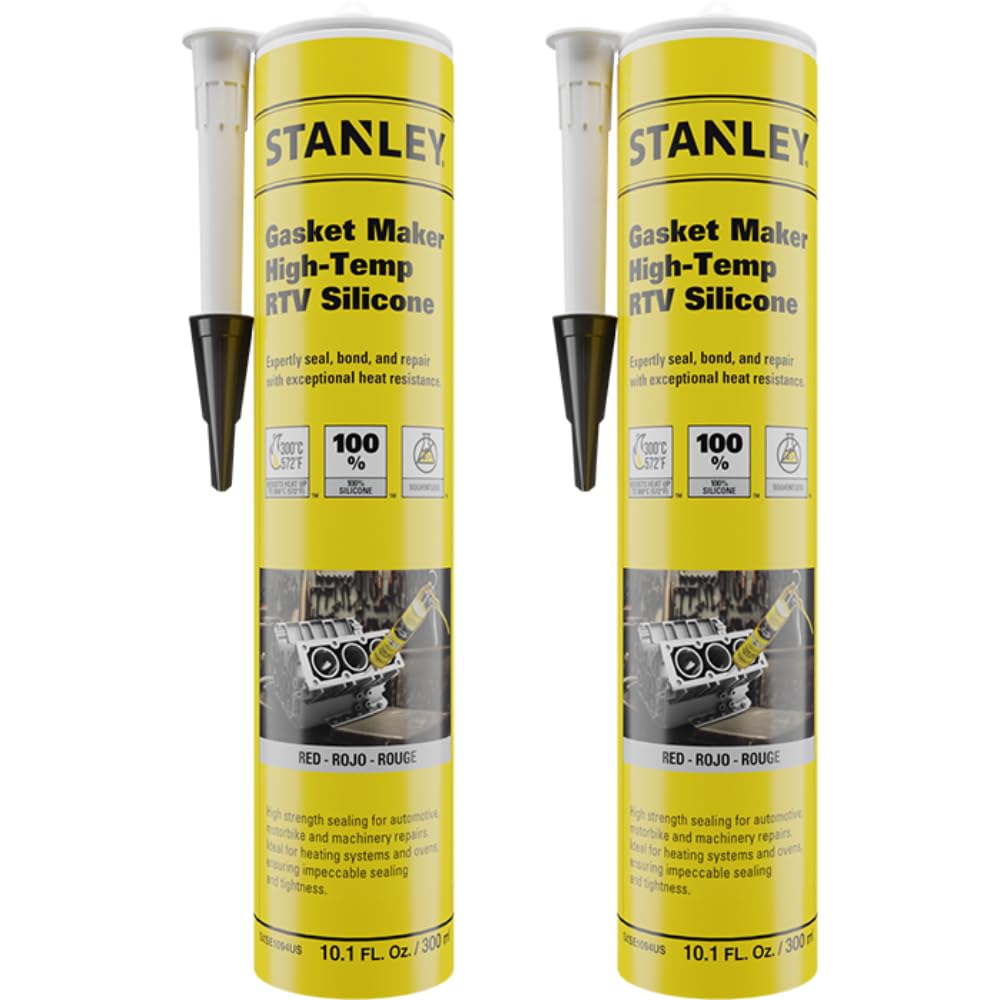 Stanley High-Temp Rtv Silicone Gasket Maker - 2X10.1 Fl.Oz Black, Oil, Vibration And Heat Resistant Black Silicone Sealant For A
