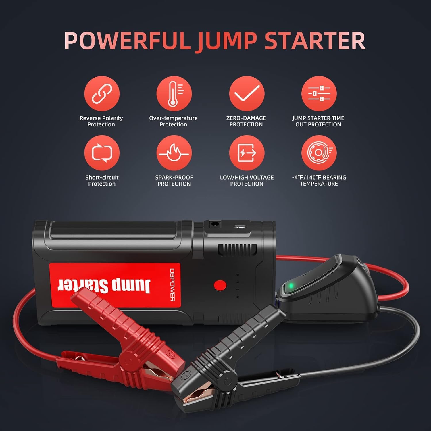 Dbpower Jump Starter 2750A Peak 76.96Wh Portable Car Jump Starter (Up To 10L Gas/8L Diesel Engine) 12V Auto Battery Booster Pack