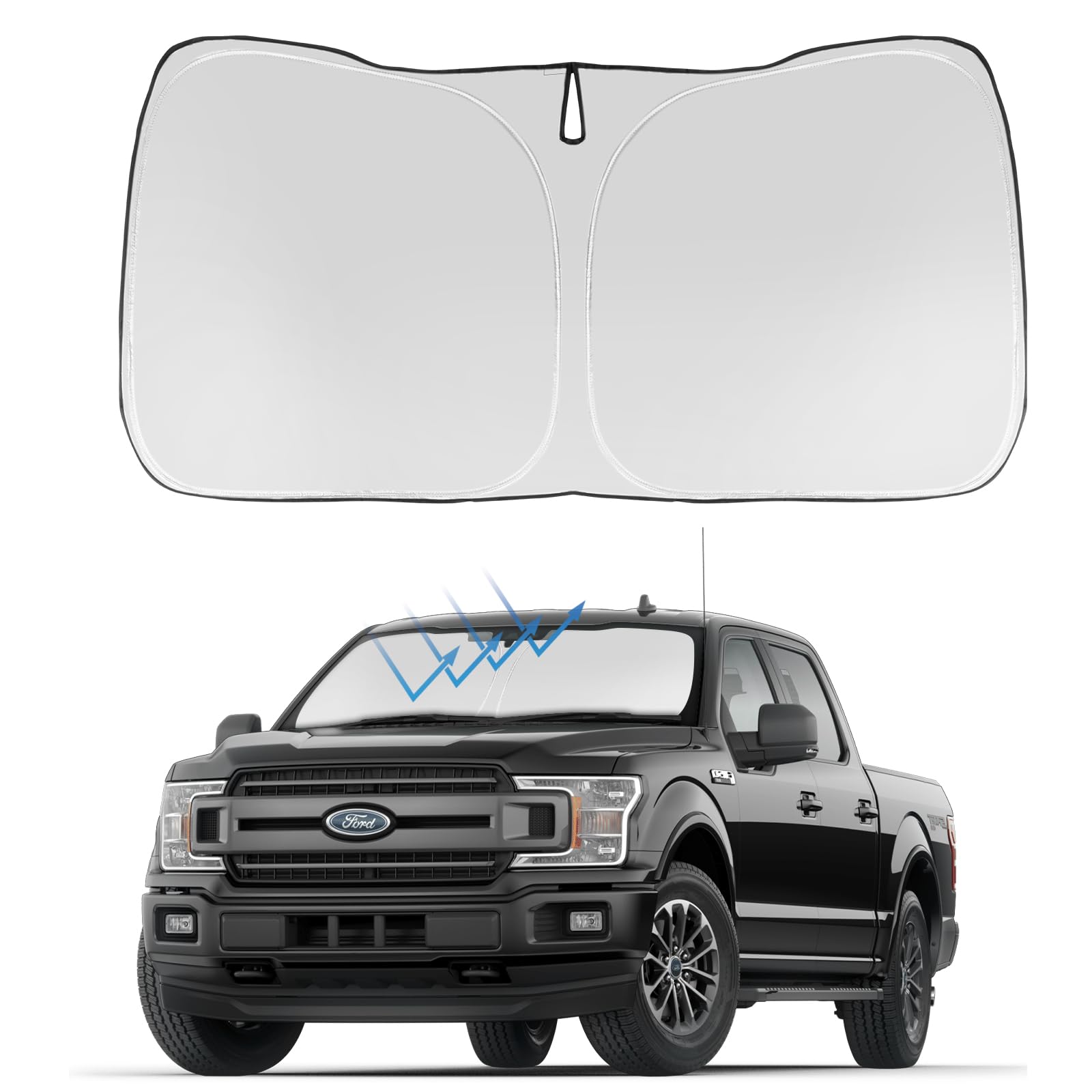 Proadsy Front Windshield Sunshade Foldable Sun Shade Protector Custom Fit 2015-2020 Ford F-150 F150 Lariat, King Ranch, Platinum, Xl Xlt Limited Raptor Accessories 2024 Upgrade