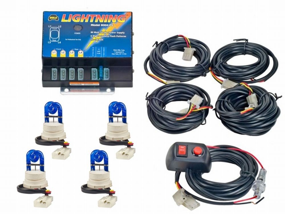 Wolo (8004-5BBBB) Lightning 80 Watt Power Supply Four Bulb Emergency Warning Strobe Kit - 4 Blue Bulbs