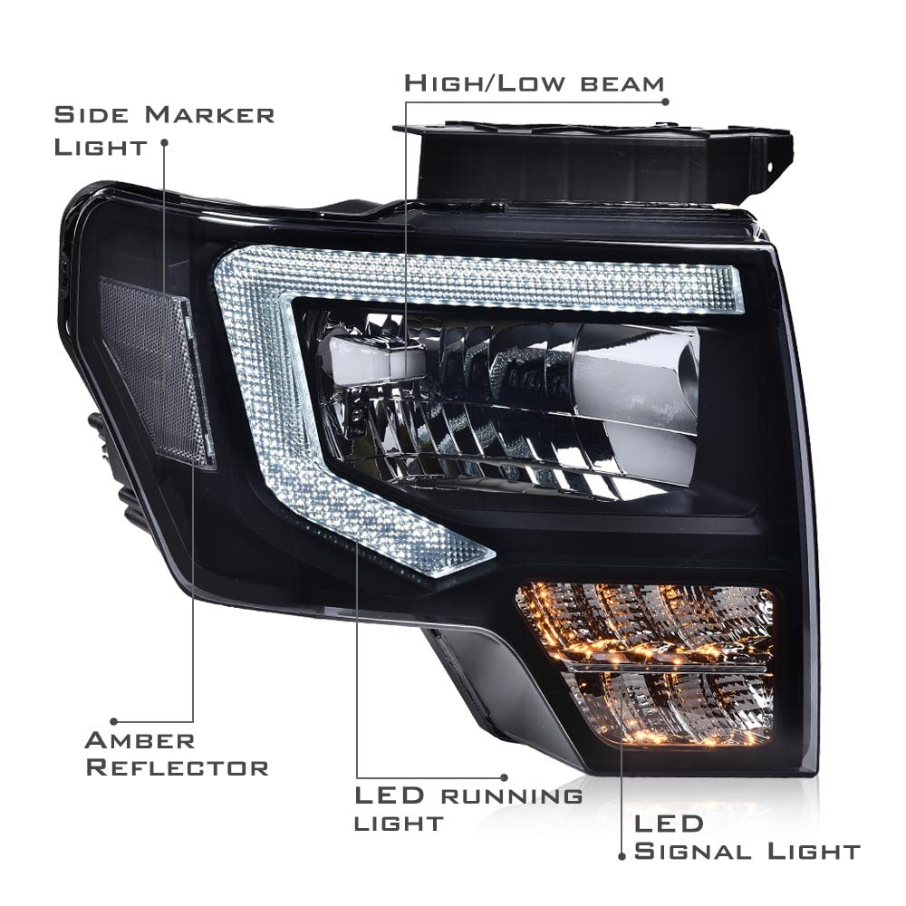 Pit66 Led Headlight Assembly Compatible With Ford F150 2009 2010 2011 2012 2013 2014 Driver & Passenger Headlamp Replacement Smo
