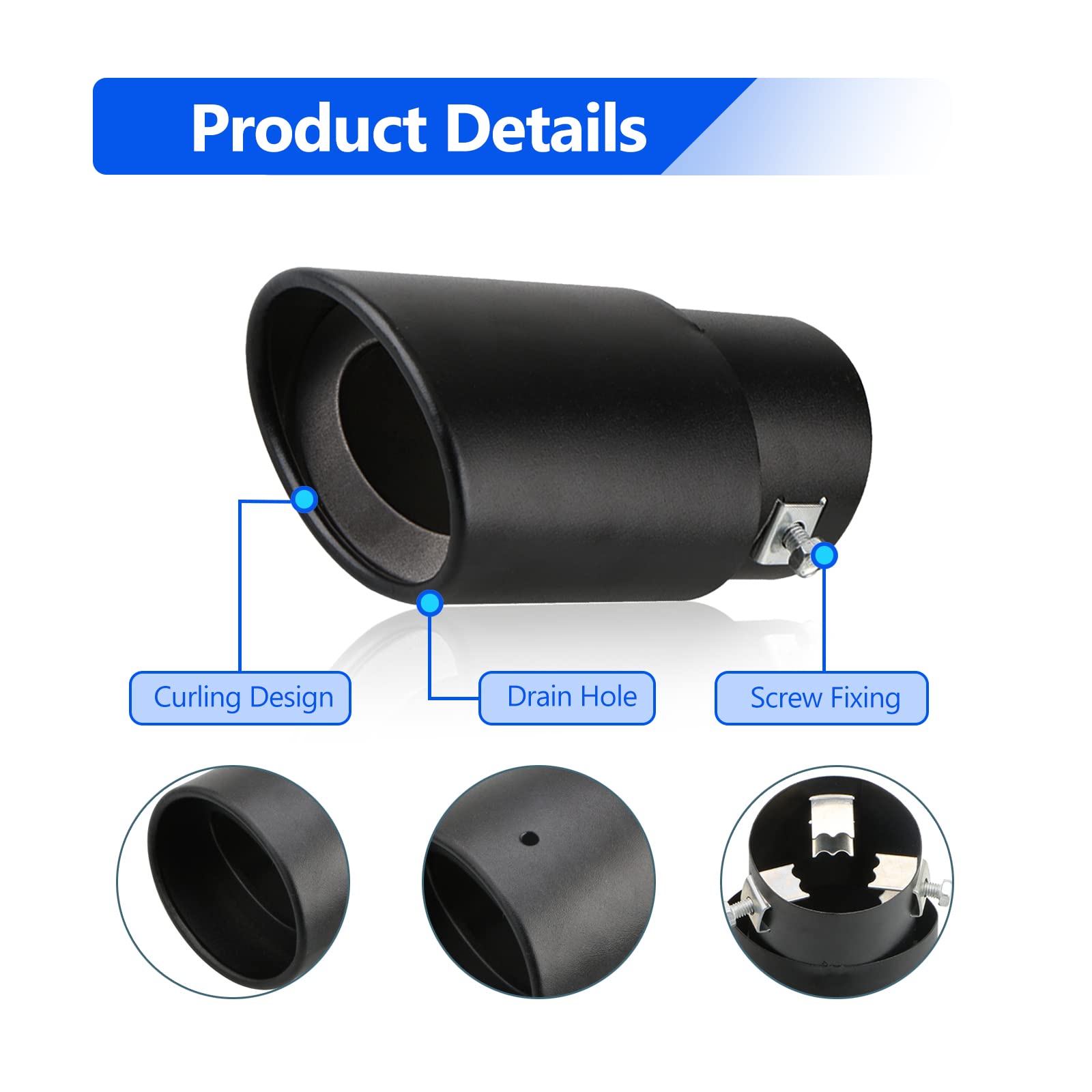 Miytsya 1 PC Car Exhaust Tip, 2.48 Inlet 3.34 Outlet 5.5 Overall Length Stainless Steel Exhaust Tips, Universal Chrome Pol