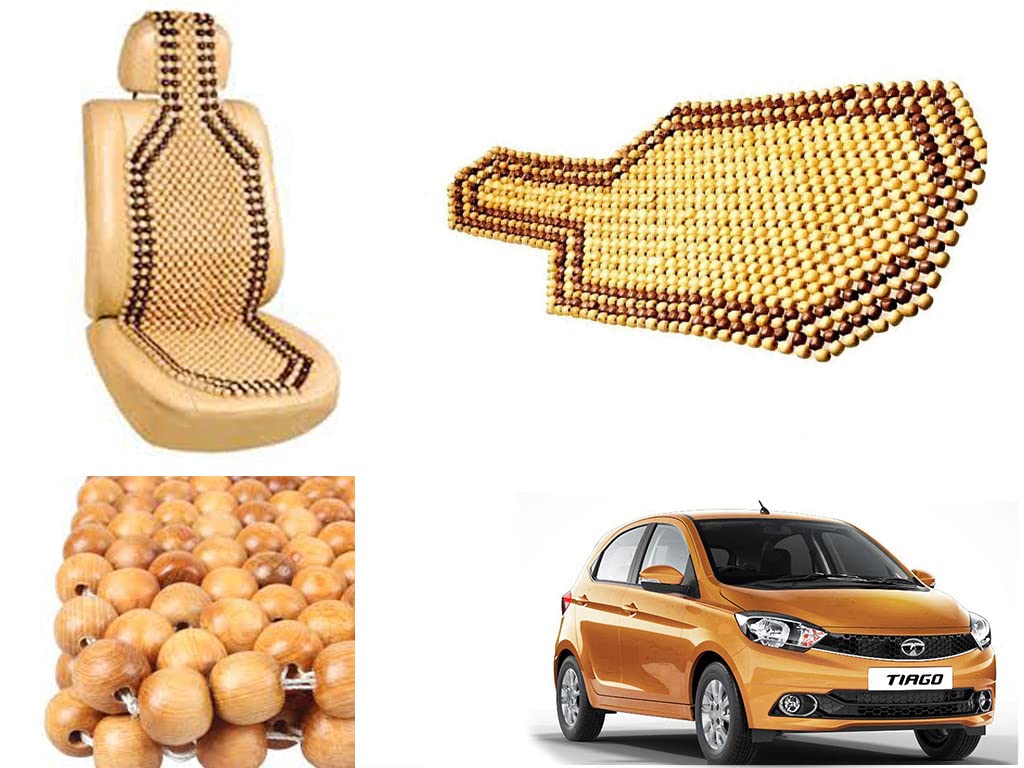 Shop Buy Car Bead Seat Wooden Beads Cushion Cover Pad for Tata Tiago, Acupressure Sitting Car Seat Cover | Cream Color  Pack of
