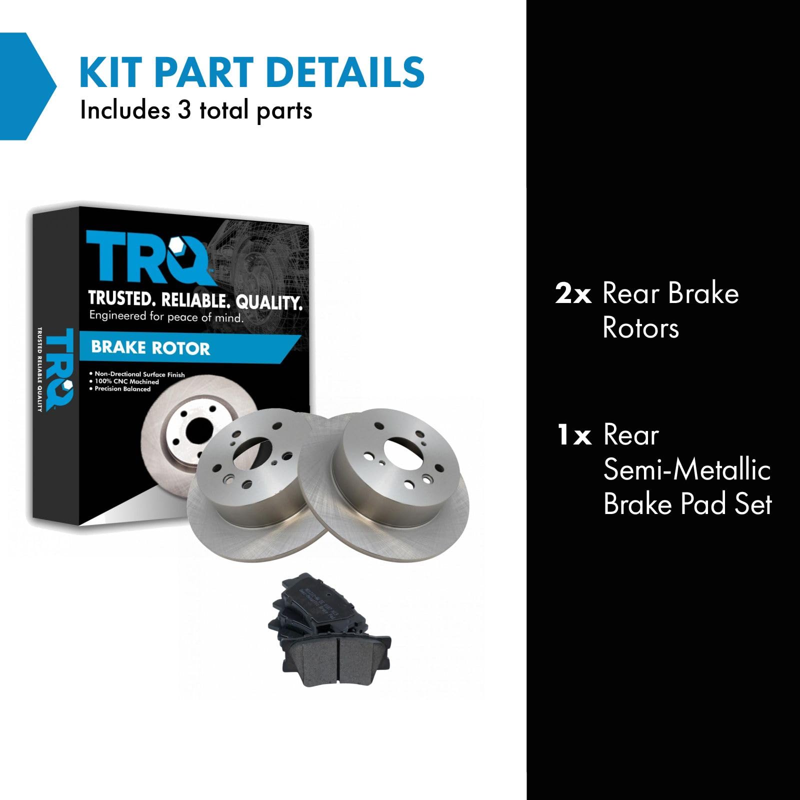 Trq Rear Brake Pad & Rotor Kit Brake Pads Brake Rotor Semi-Metallic Compatible With 2013-2018 Lexus Es300H Es350 Toyota Avalon 2