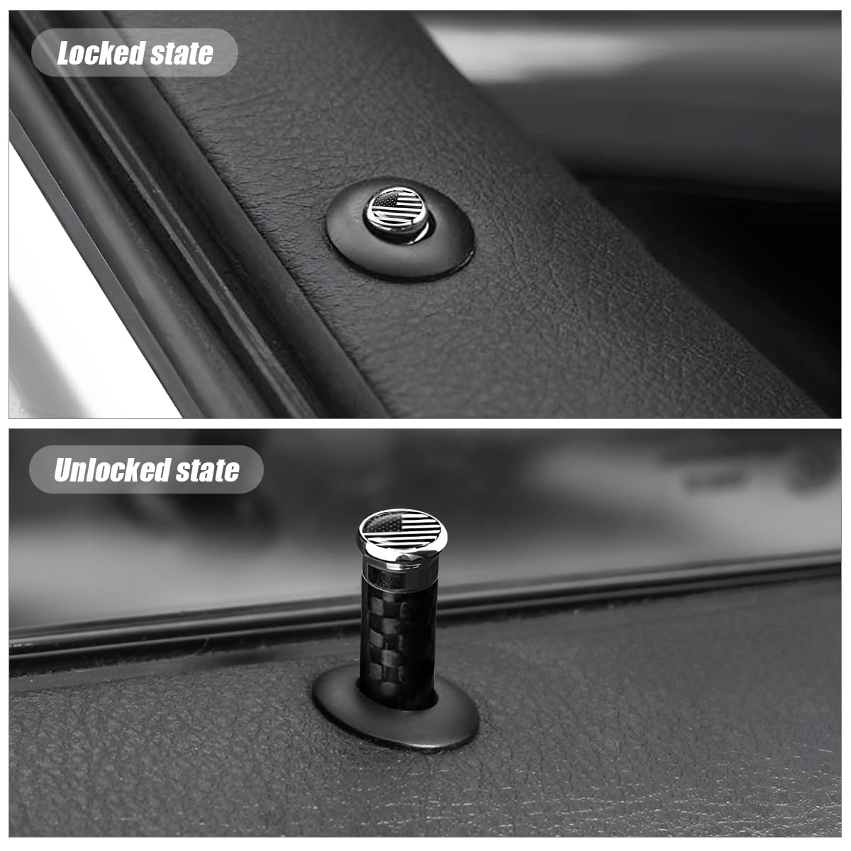 Moly Magnolia 4Pcs Car Door Lock Knobs, American Flag Carbon Fiber Door Lock Pin Cover, Decorative Modification Door Lock Bolt P