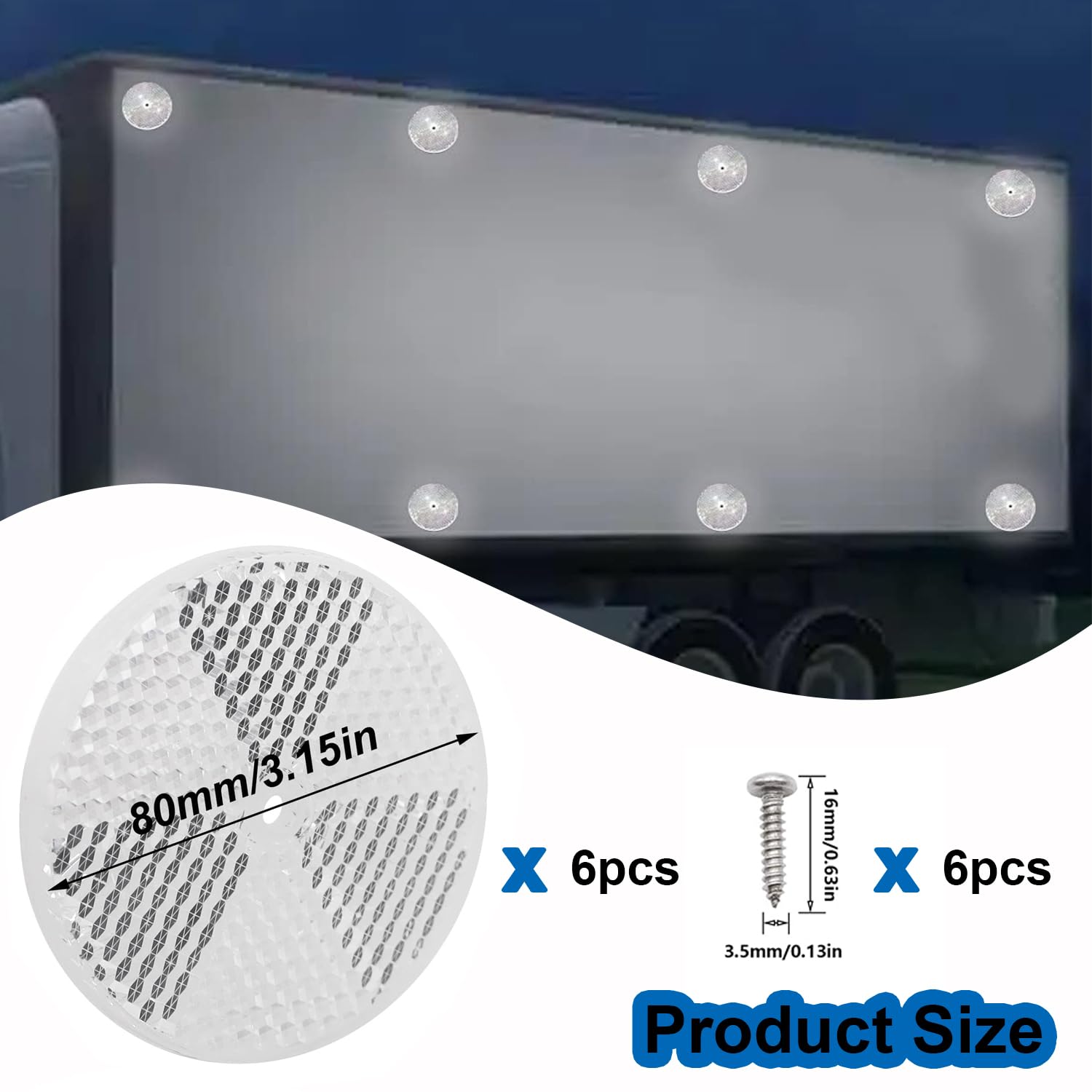 Smseace 12Pcs Safety Reflectors White Round Reflectors 3Inch With Stainless Steel Screw Used For Mailboxes,Driveway,Tunnels,Post