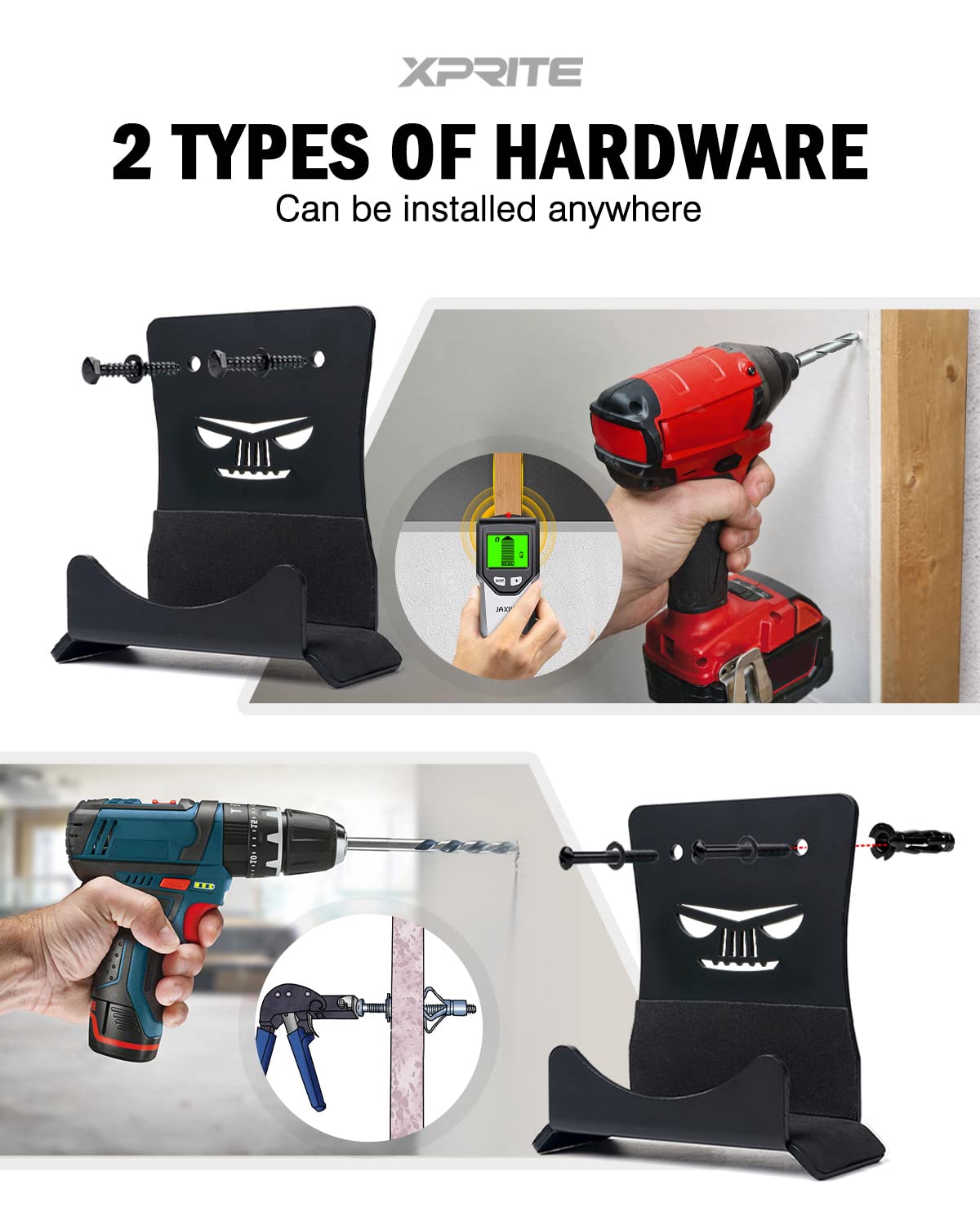 Xprite Wall Mount Door Storage Hangers, 4 Pcs Removable Heavy Duty Metal Door Storage Holder Hooks Bracket With Rubber Lining Co